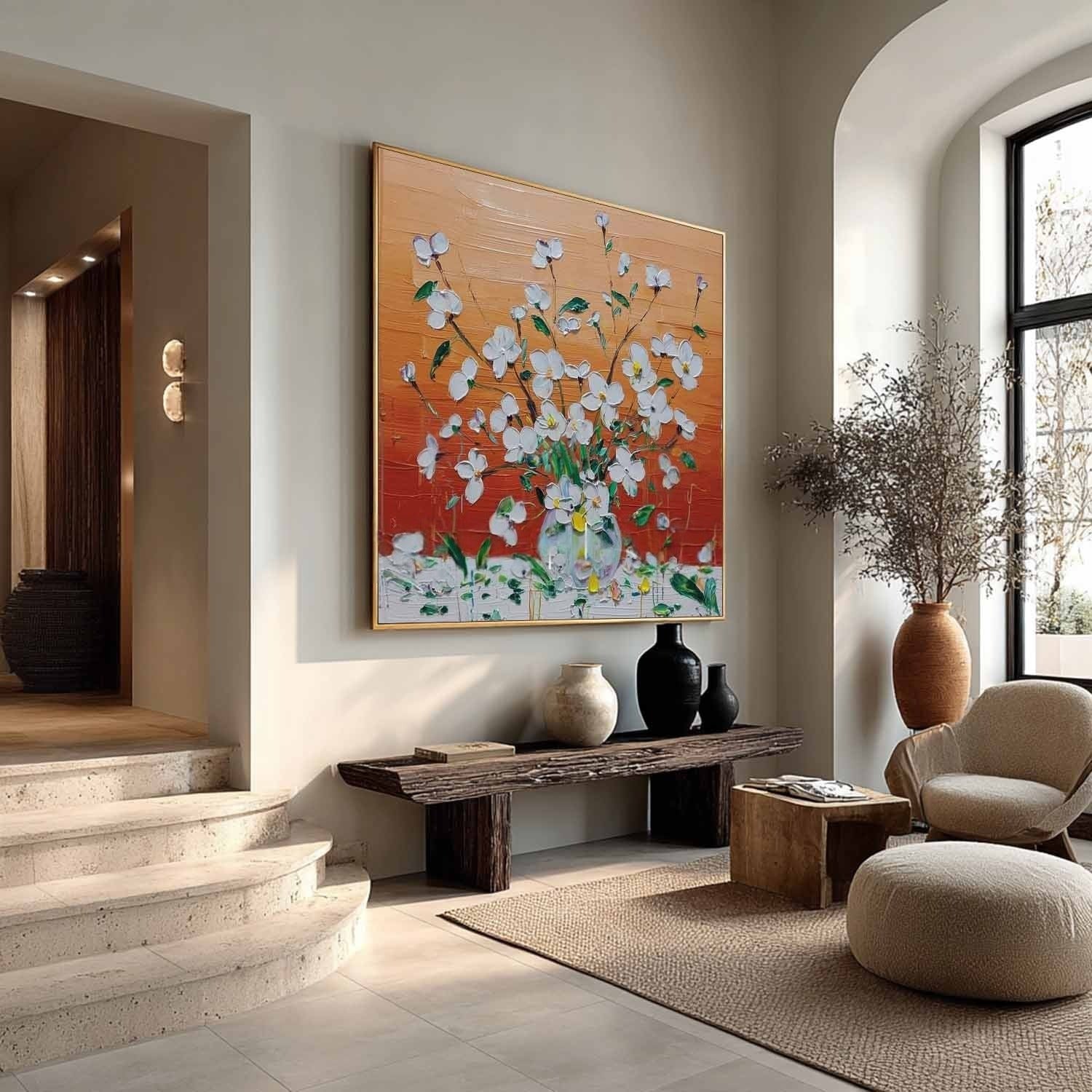 White Floral Bouquet 3D Impasto Painting - Neutralighting