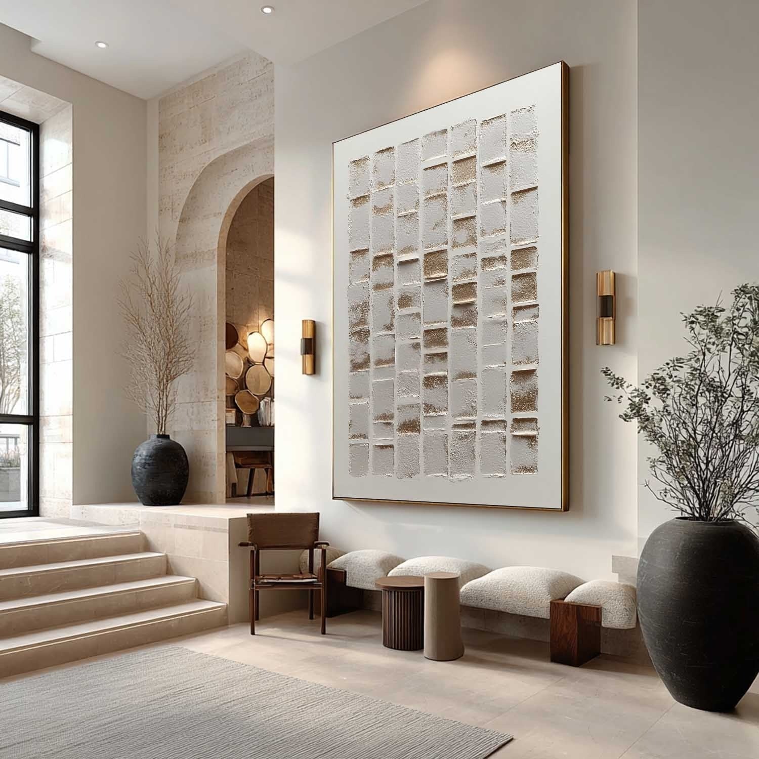 Wabi-Sabi Stacked Tiles Bas-Relief Painting - Neutralighting