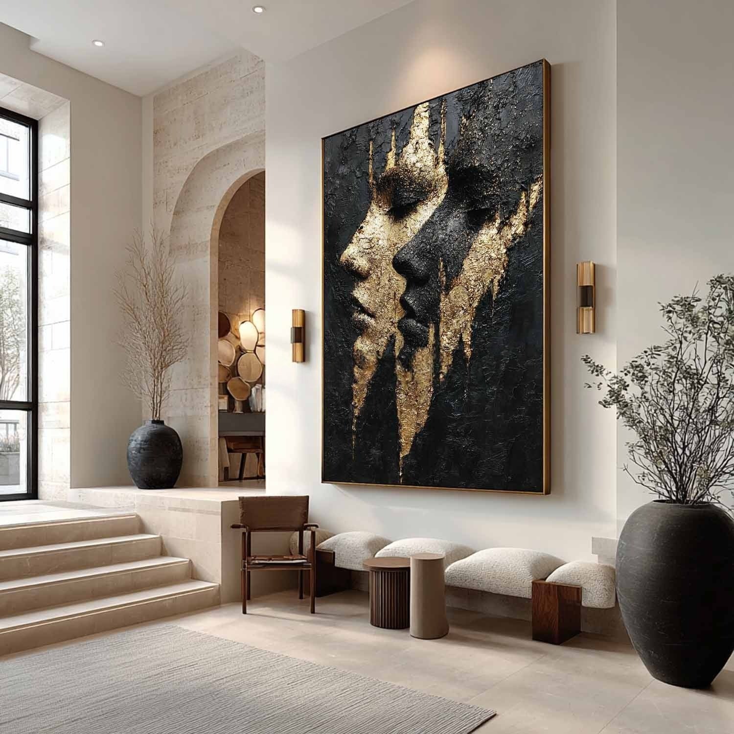 Yin-Yang Lovers Black Gold Impasto Painting - Neutralighting