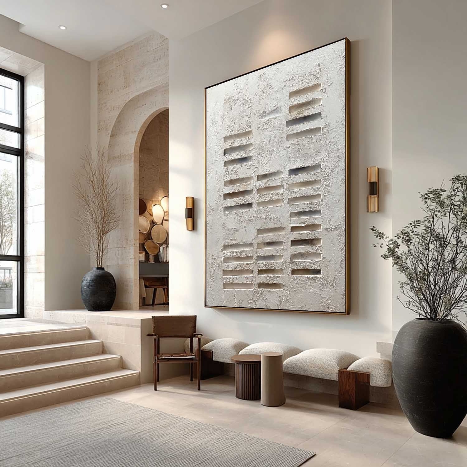 Wabi-Sabi Minimalist Linear Bas-Relief Painting - Neutralighting