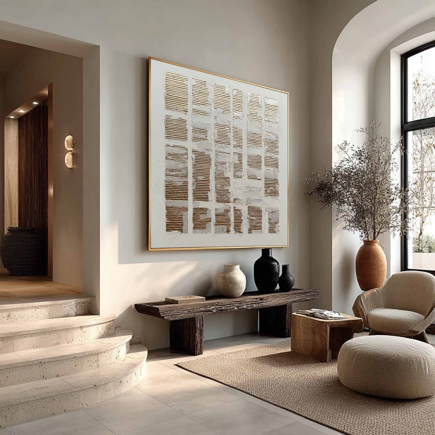 Wall Art Grid Pattern Gold Silver Leaf - Neutralighting