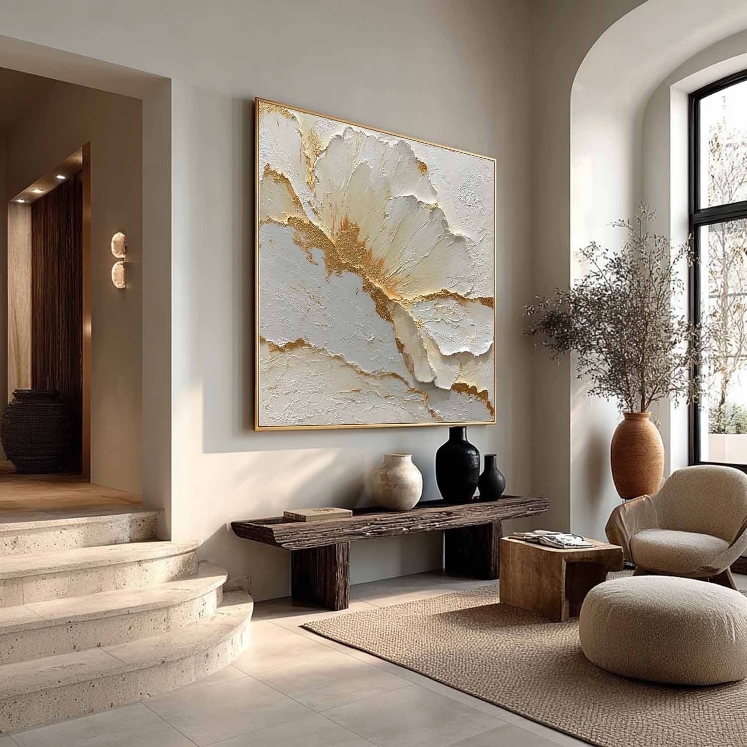 Wall Art Minimalist Textured Floral - Neutralighting