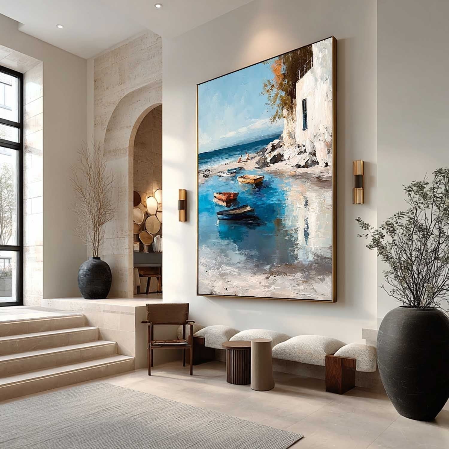 Wall Art Mediterranean Coastal Boats Beach - Neutralighting