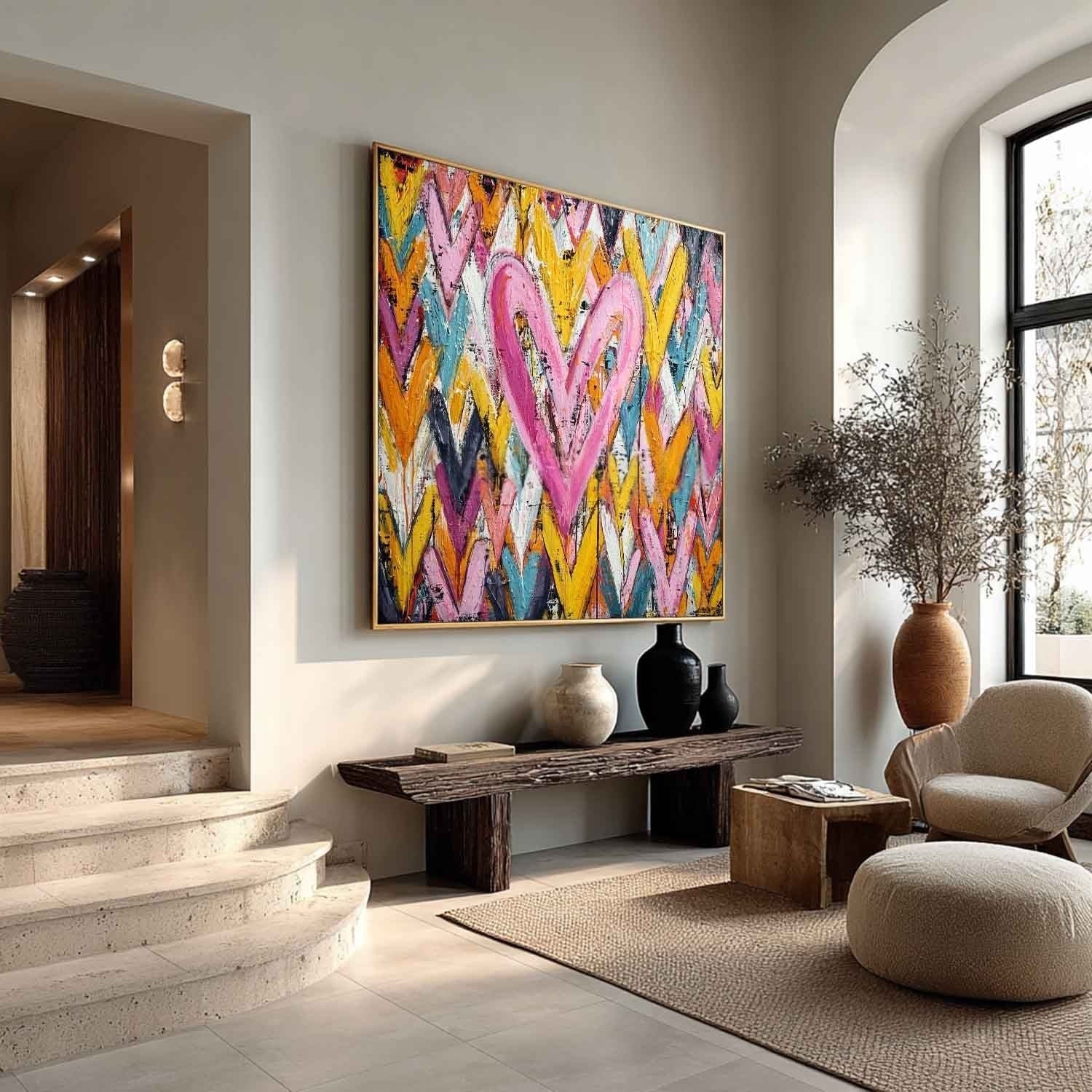 Chevron Heart Pop Art Impasto Painting - Neutralighting