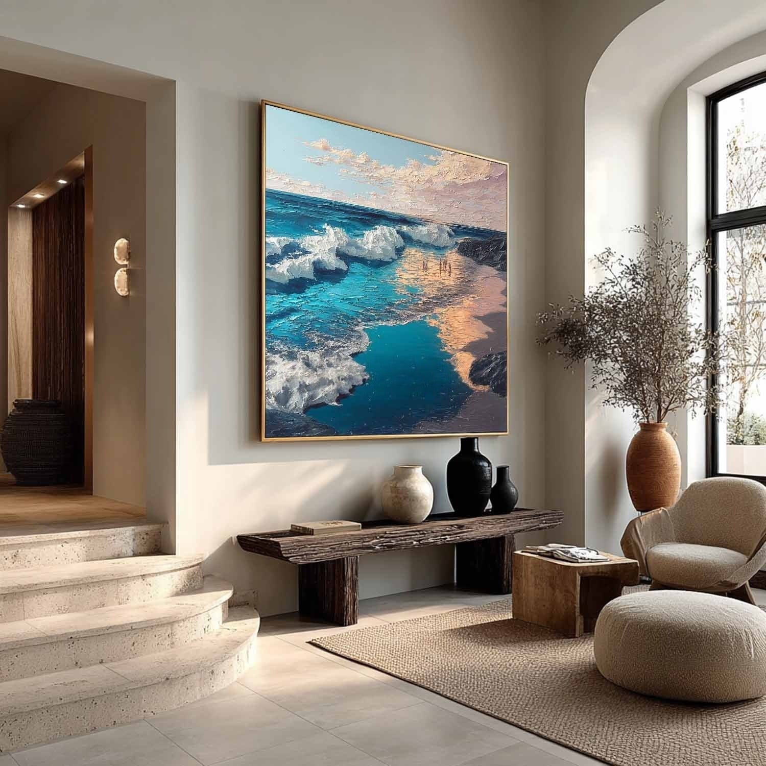 Sunset Beach Wave Impasto Painting - Neutralighting