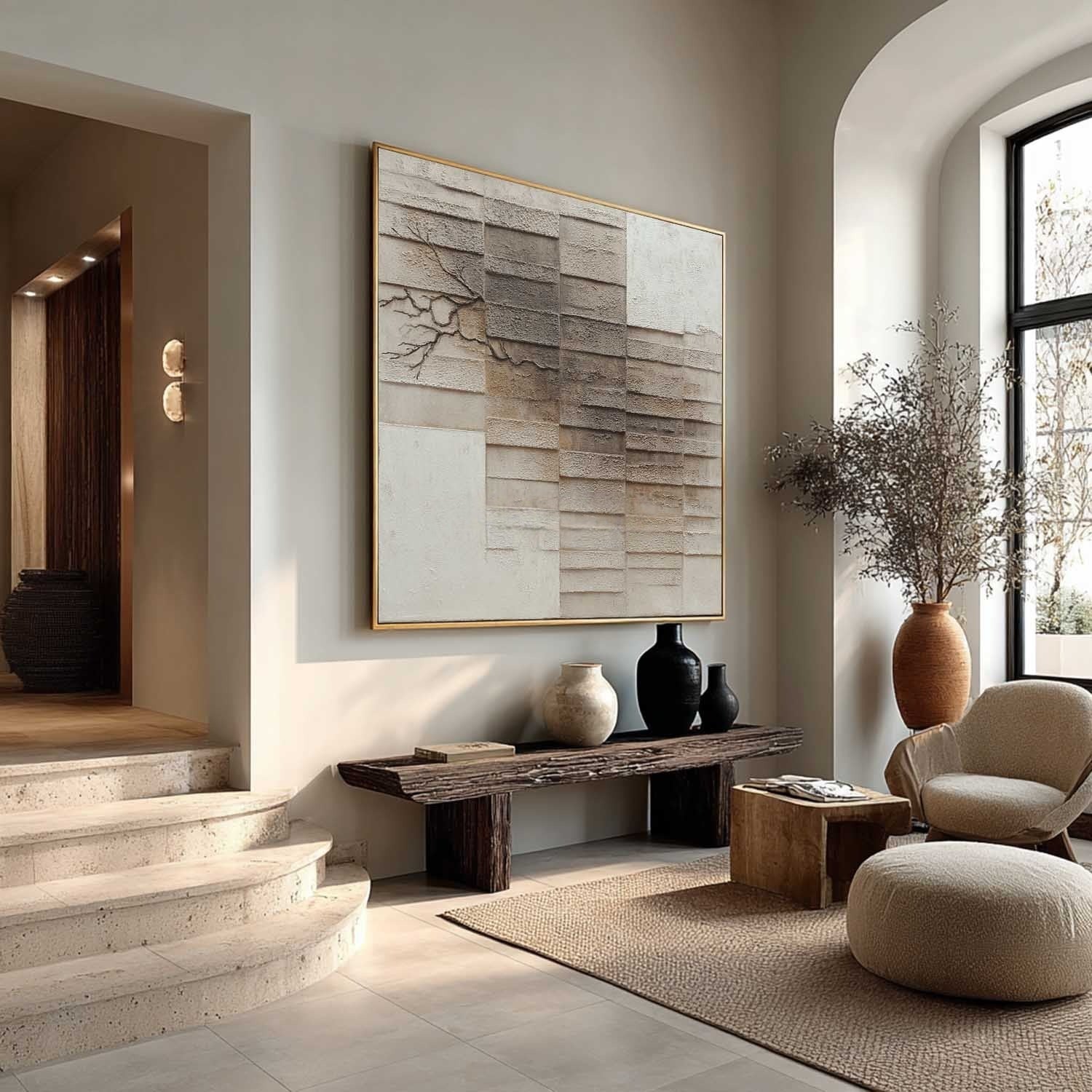 Wall Art Wabi-Sabi Textured Panel Tree Branch - Neutralighting