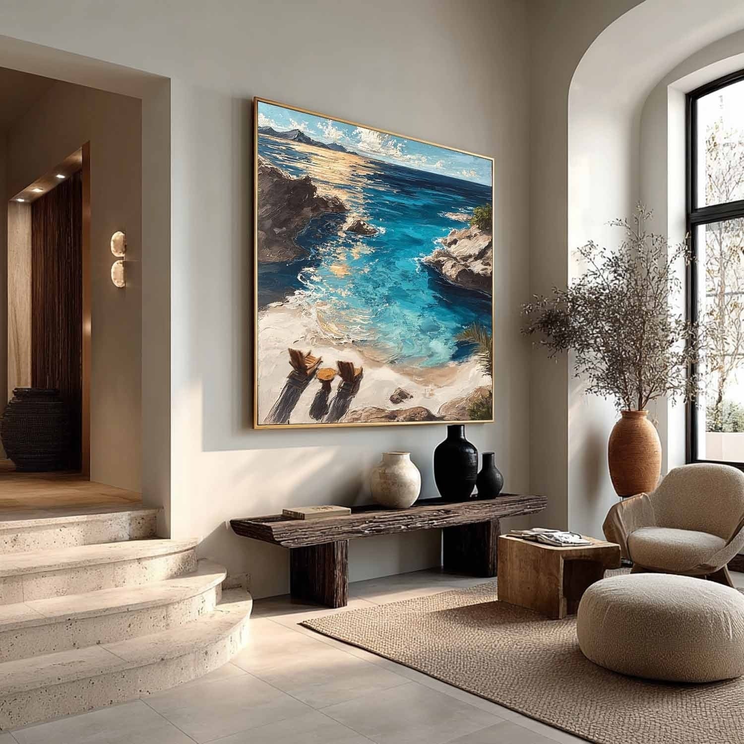 Wall Art Coastal Cove Beach Chairs Turquoise Ocean - Neutralighting