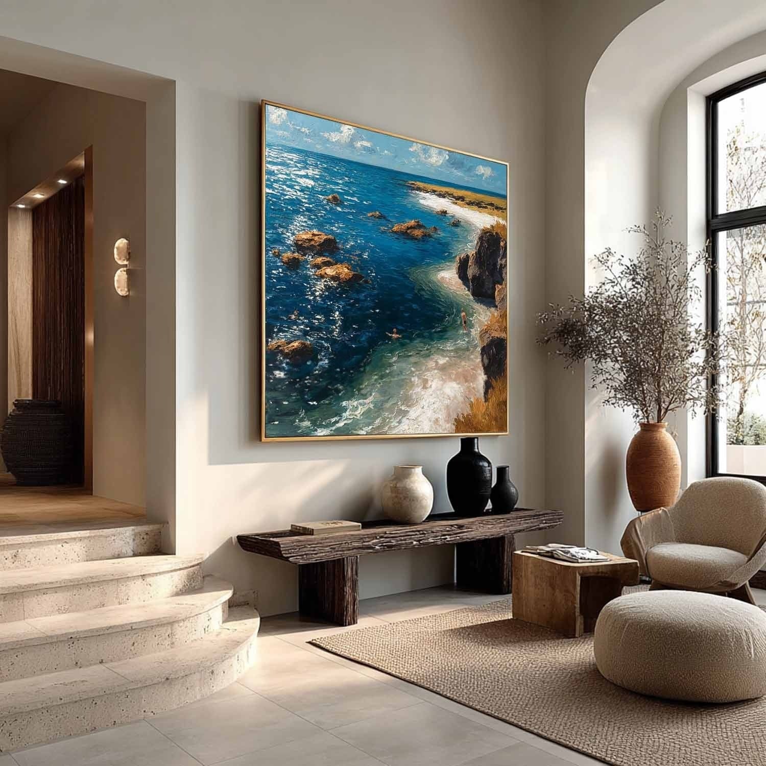 Cliffside Coastal Vista Impasto Painting - Neutralighting