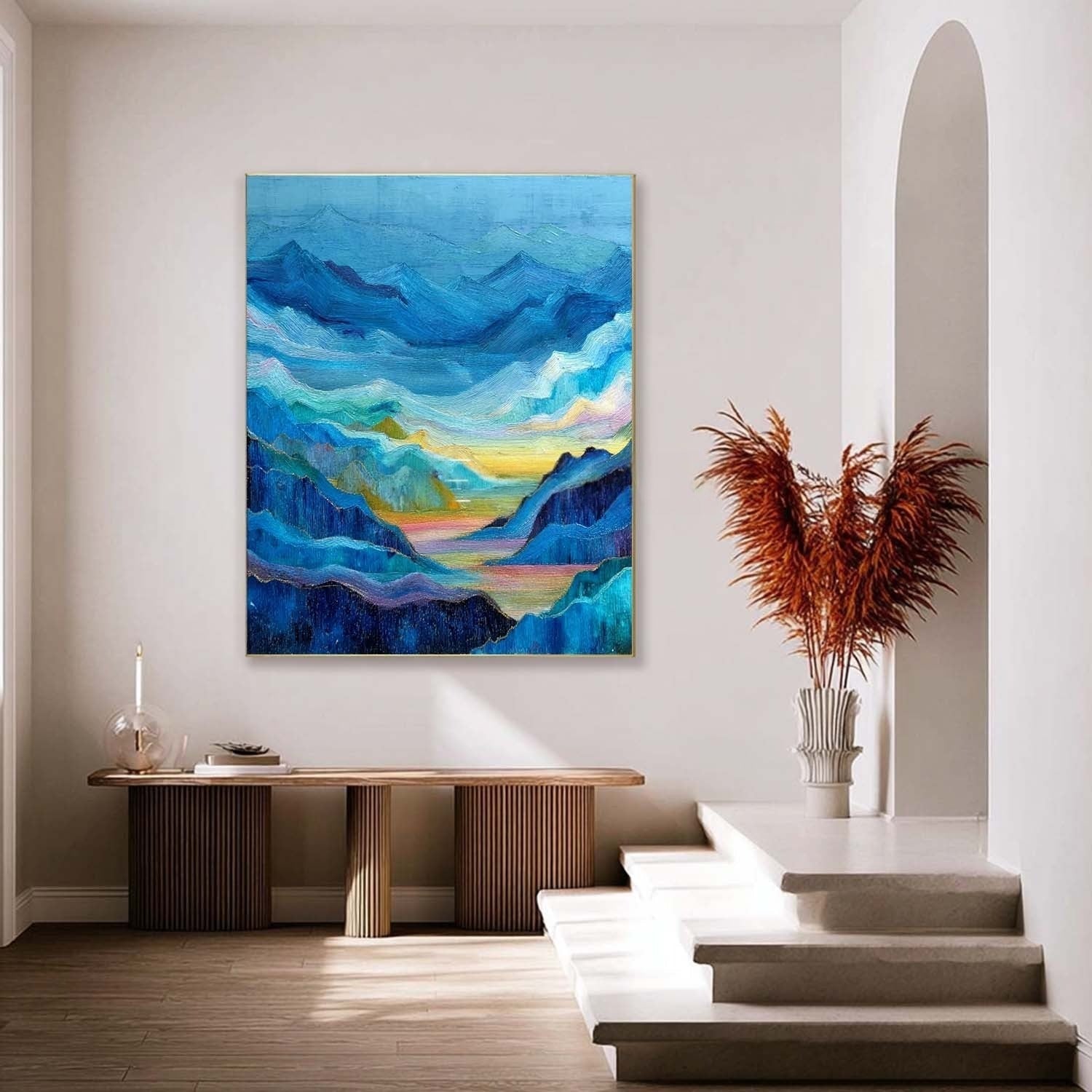 Wall Art Textured Mountain Landscape Oil Painting - Neutralighting