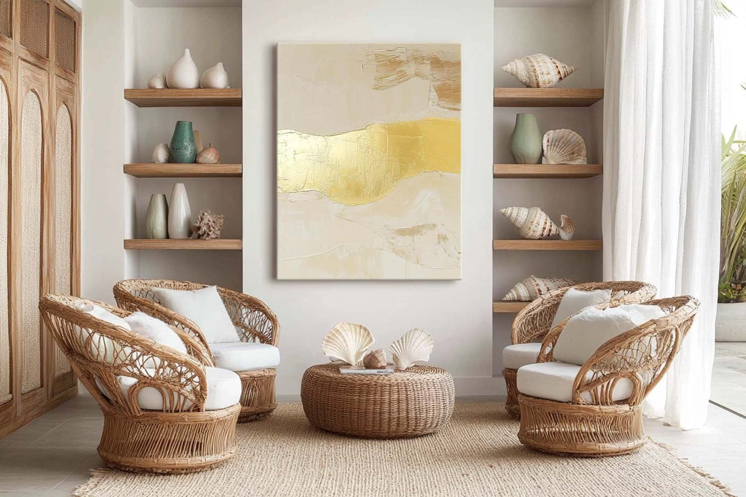 Wall Art Abstract Beige Gold Foil Landscape - Neutralighting