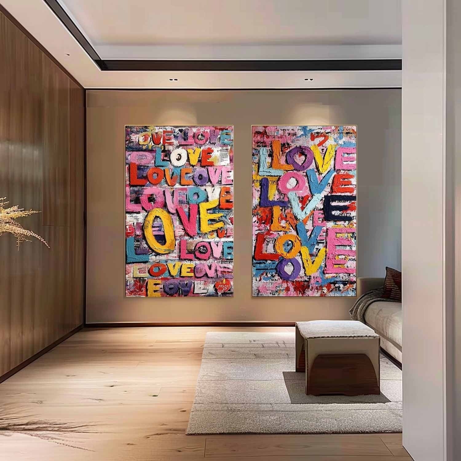 Graffiti Love Pop Art Diptych Impasto Painting - Neutralighting