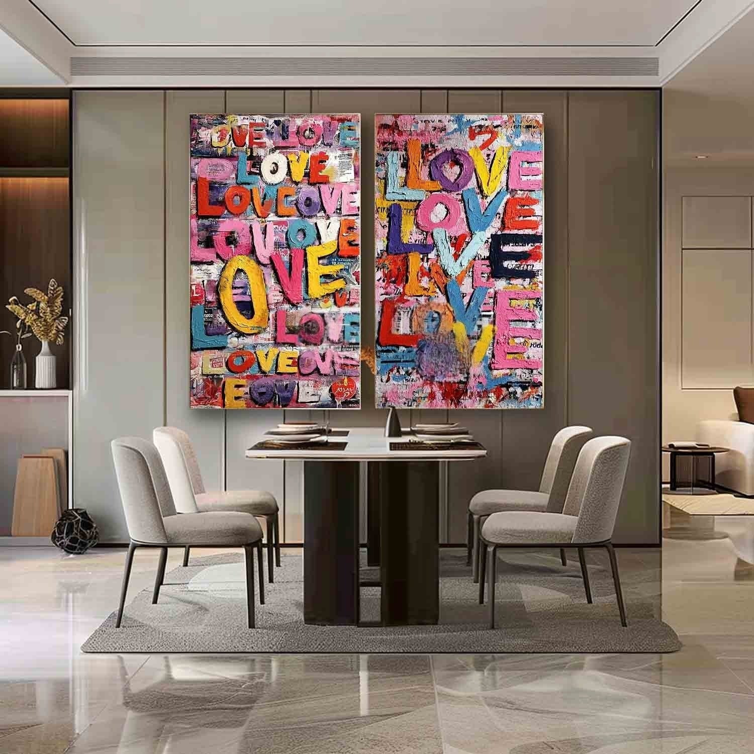 Graffiti Love Pop Art Diptych Impasto Painting - Neutralighting