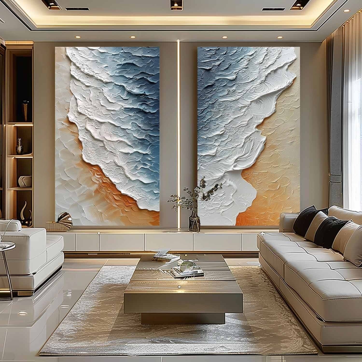 Wall Art Serene Dual Panel Ocean Wave - Neutralighting