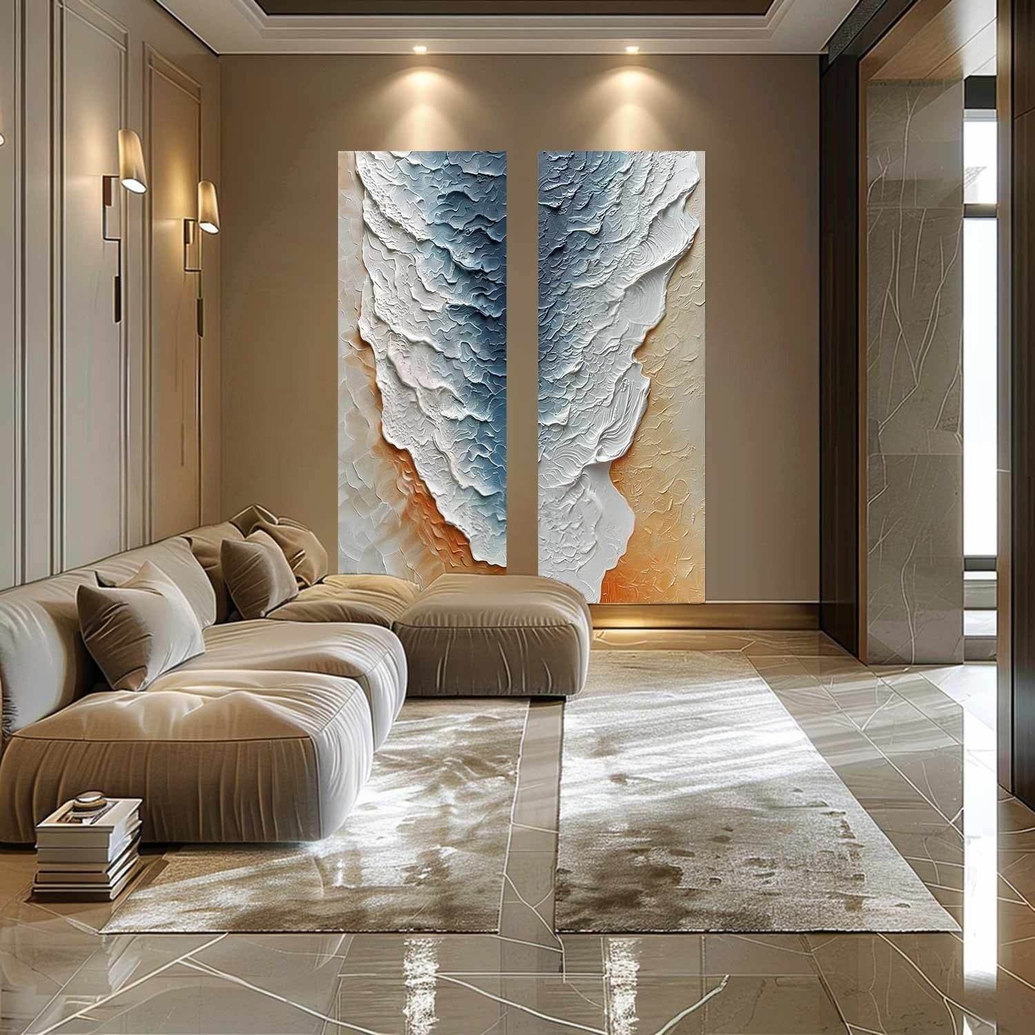 Wall Art Serene Dual Panel Ocean Wave - Neutralighting