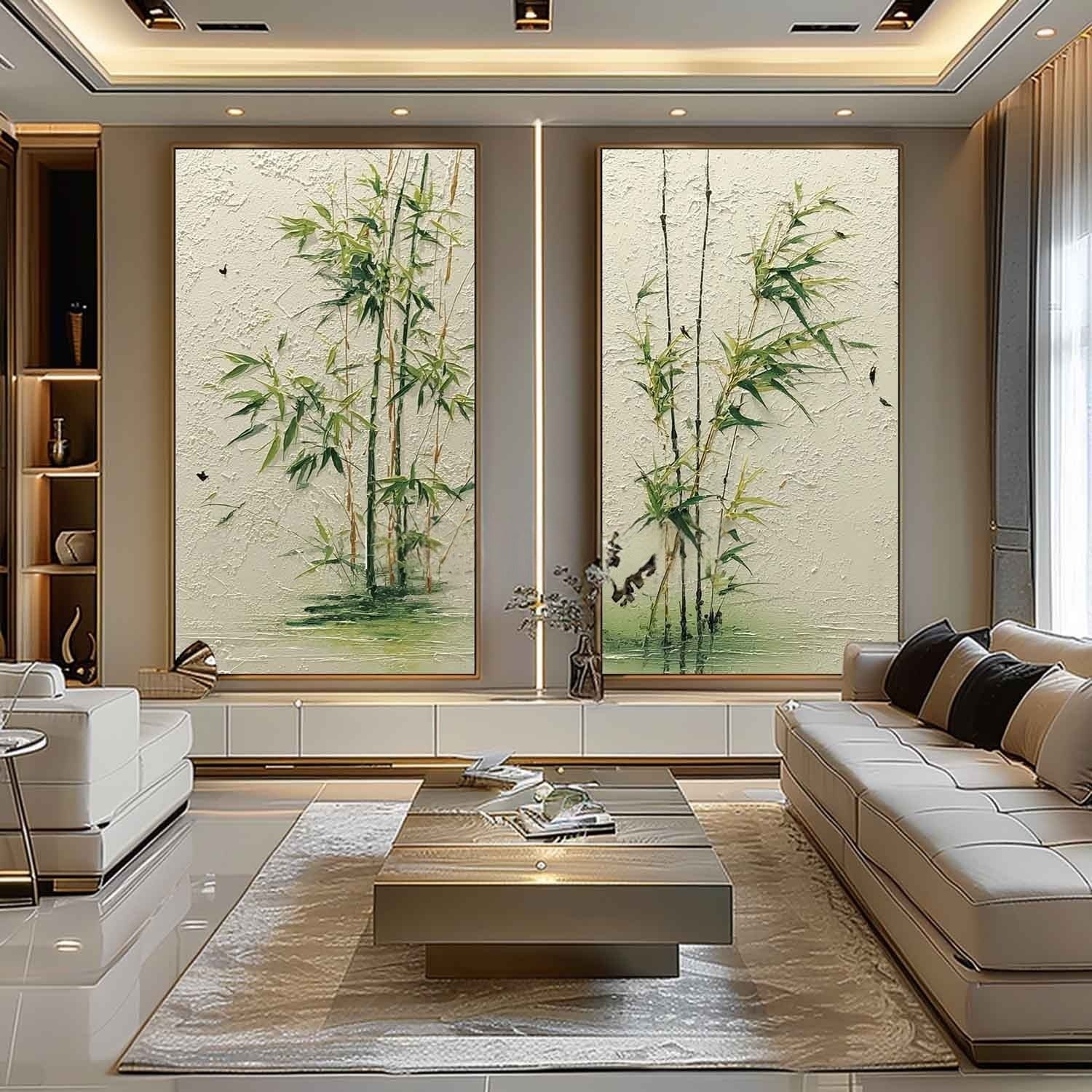 Wall Art Green Bamboo Diptych Oriental Set - Neutralighting