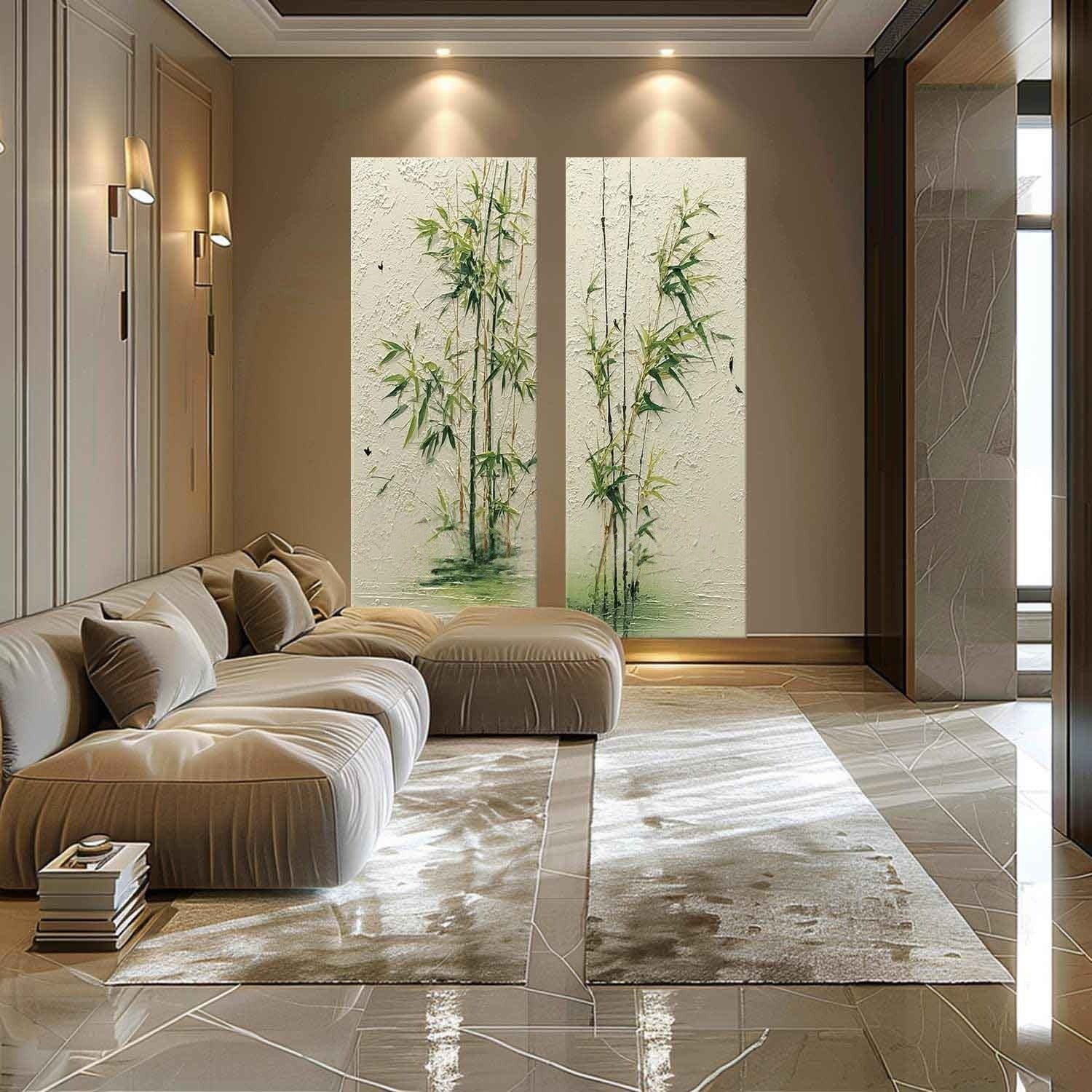 Wall Art Green Bamboo Diptych Oriental Set - Neutralighting