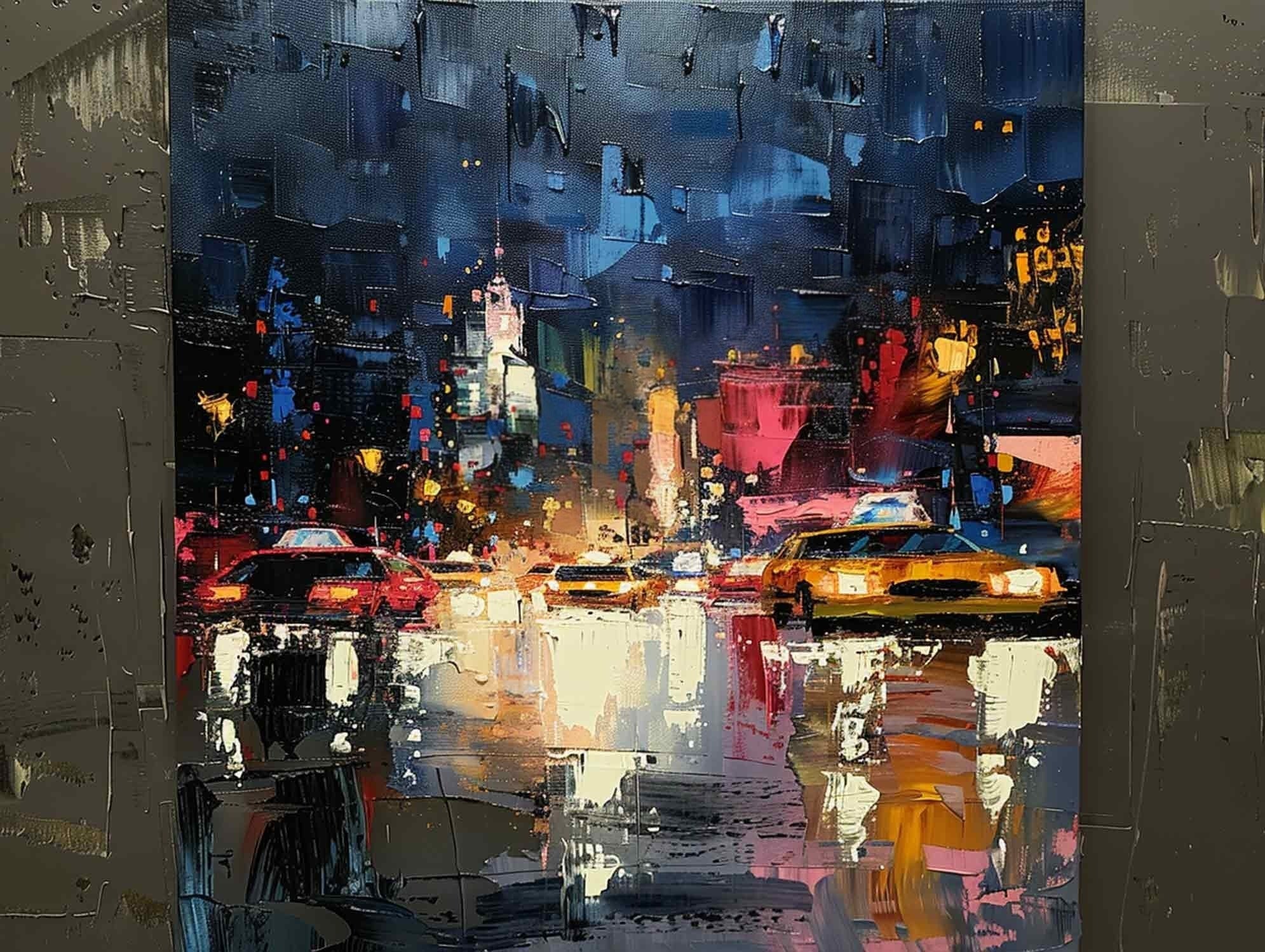 Wall Art Impressionist Textured Urban Nightscape - Neutralighting