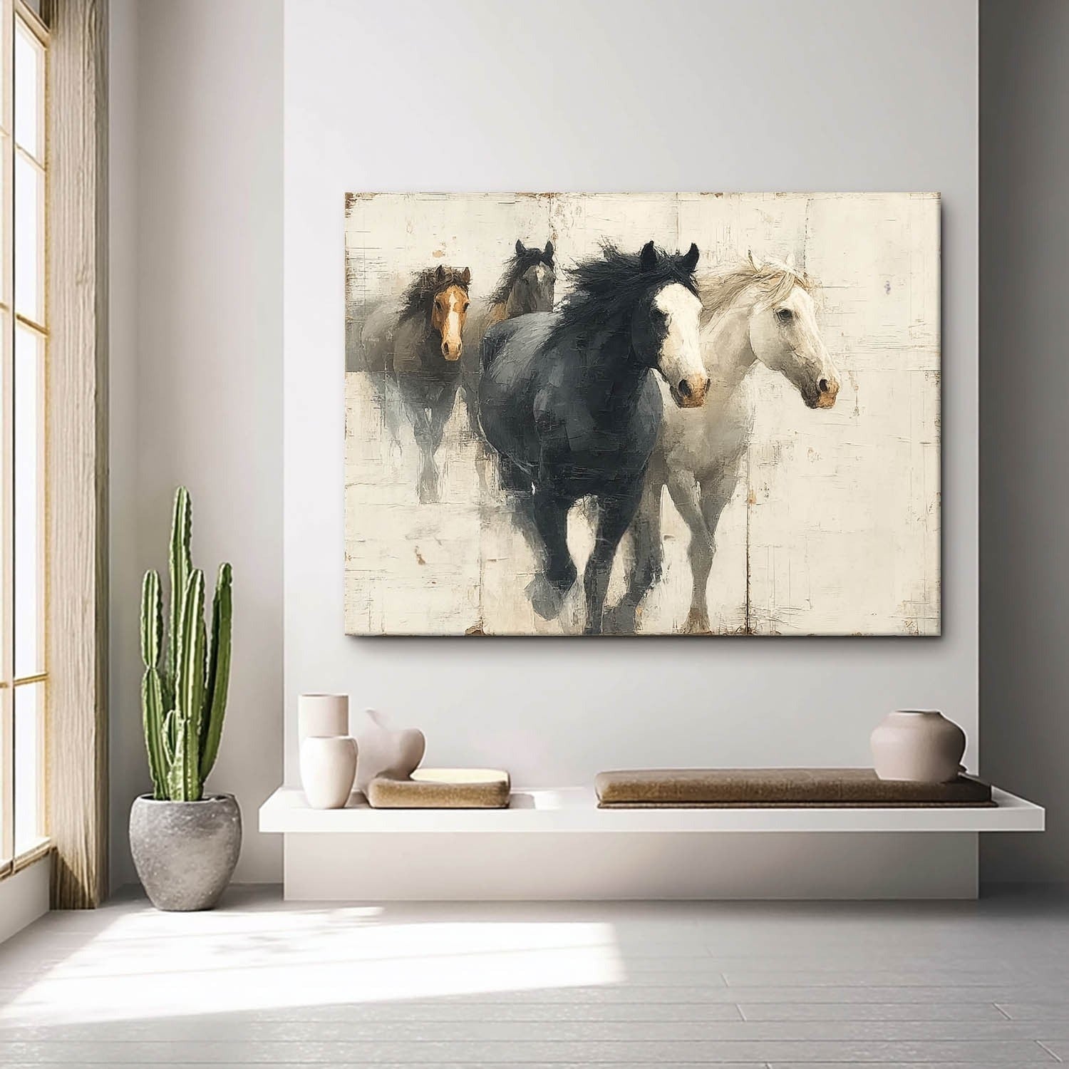 Wall Art Dynamic Textured Running Horses - Neutralighting