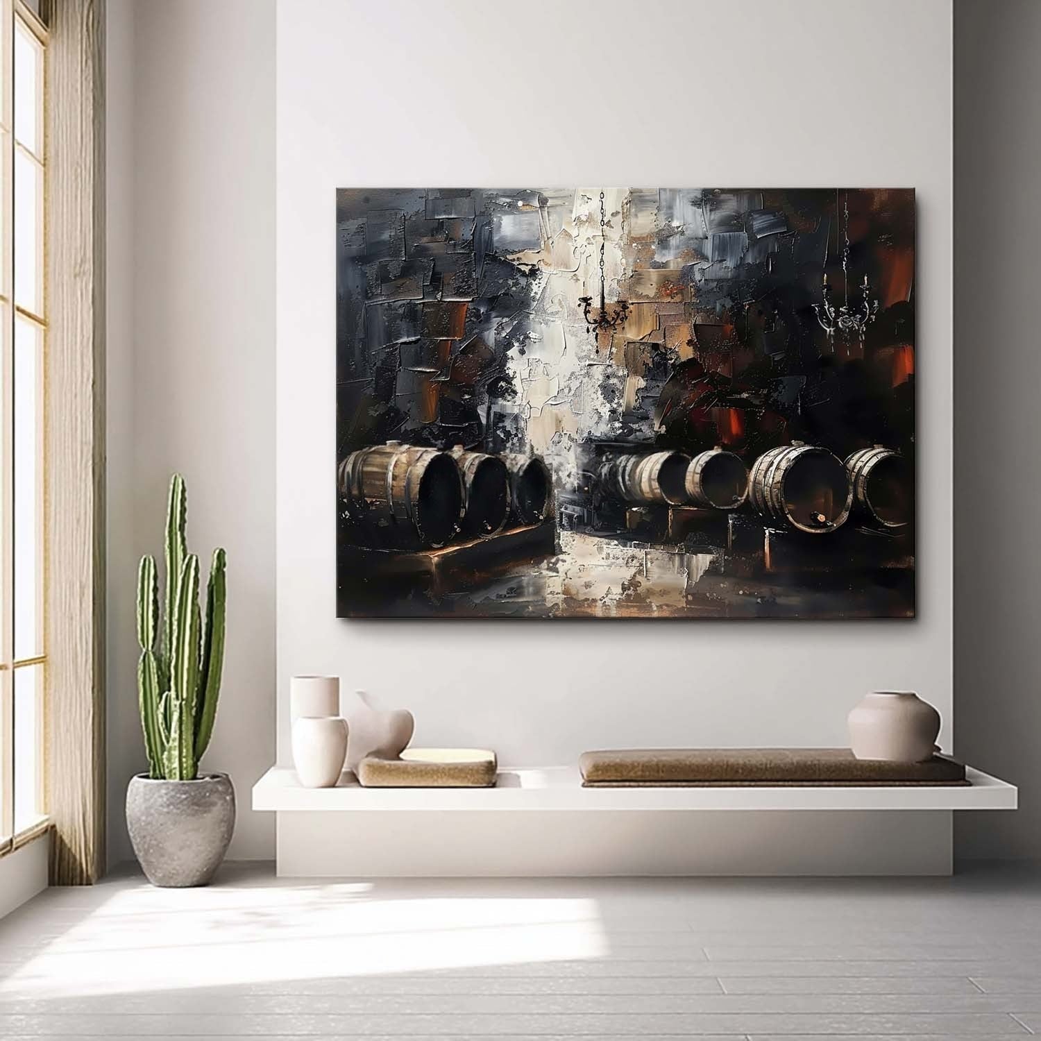 Wall Art Panoramic Impressionist Wine Cellar Scene Moody - Neutralighting
