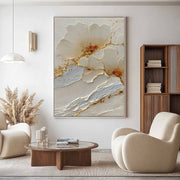 Wall Art Cream Floral Gold Kintsugi Textured - Neutralighting