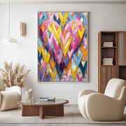 Vibrant Chevron Double Heart Impasto Painting - Neutralighting