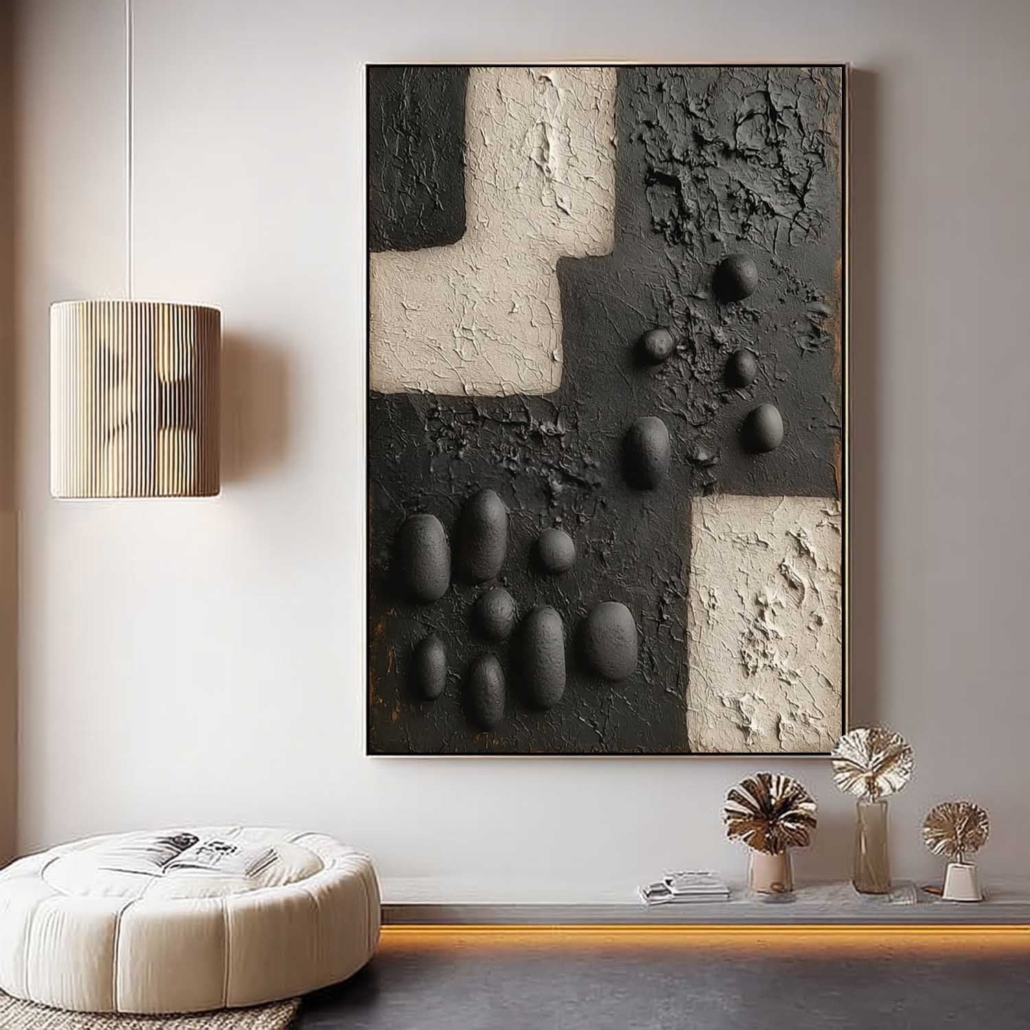 Wall Art Vertical 3D Geometric Pebble - Neutralighting