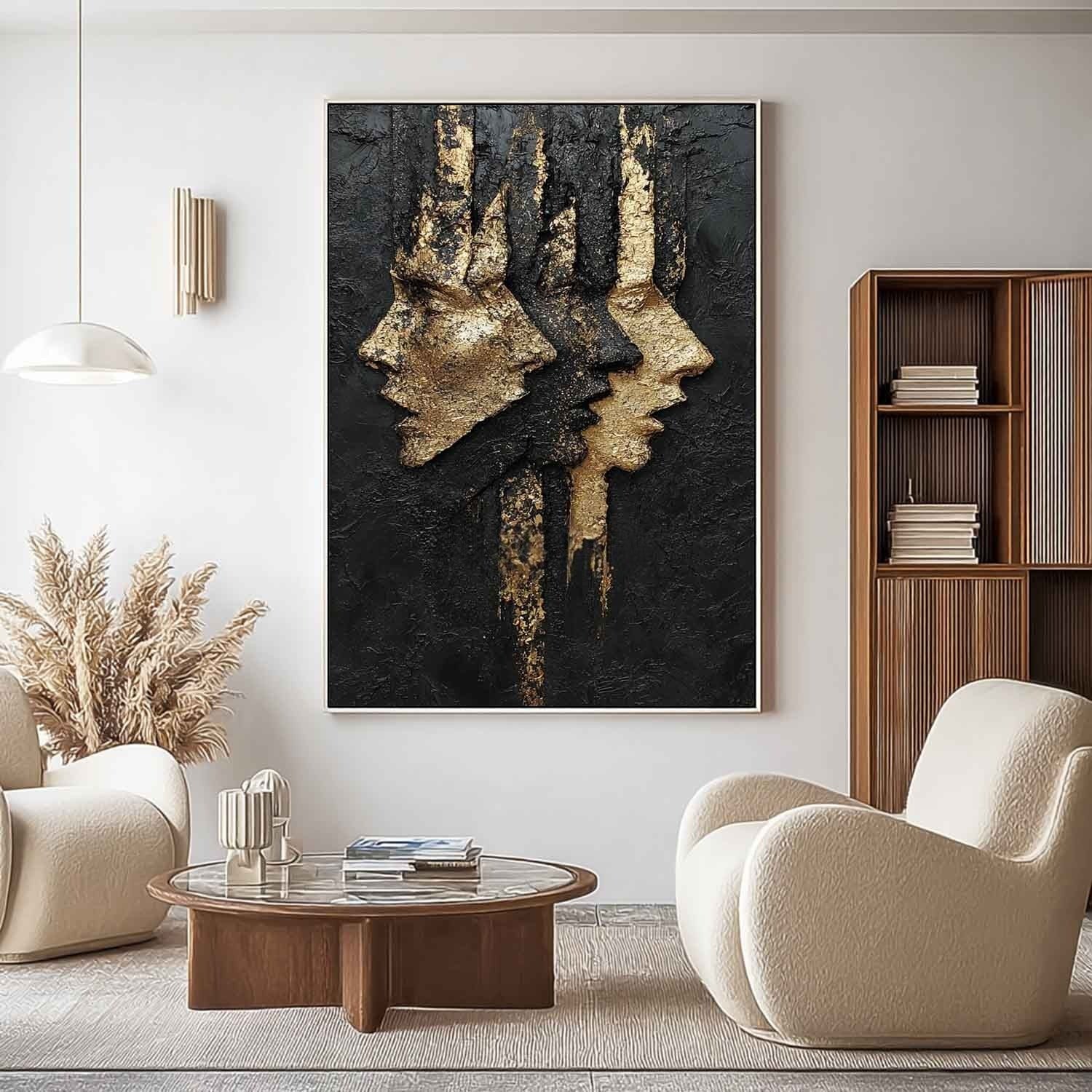 Black Gold Abstract Dual Faces Impasto Painting - Neutralighting
