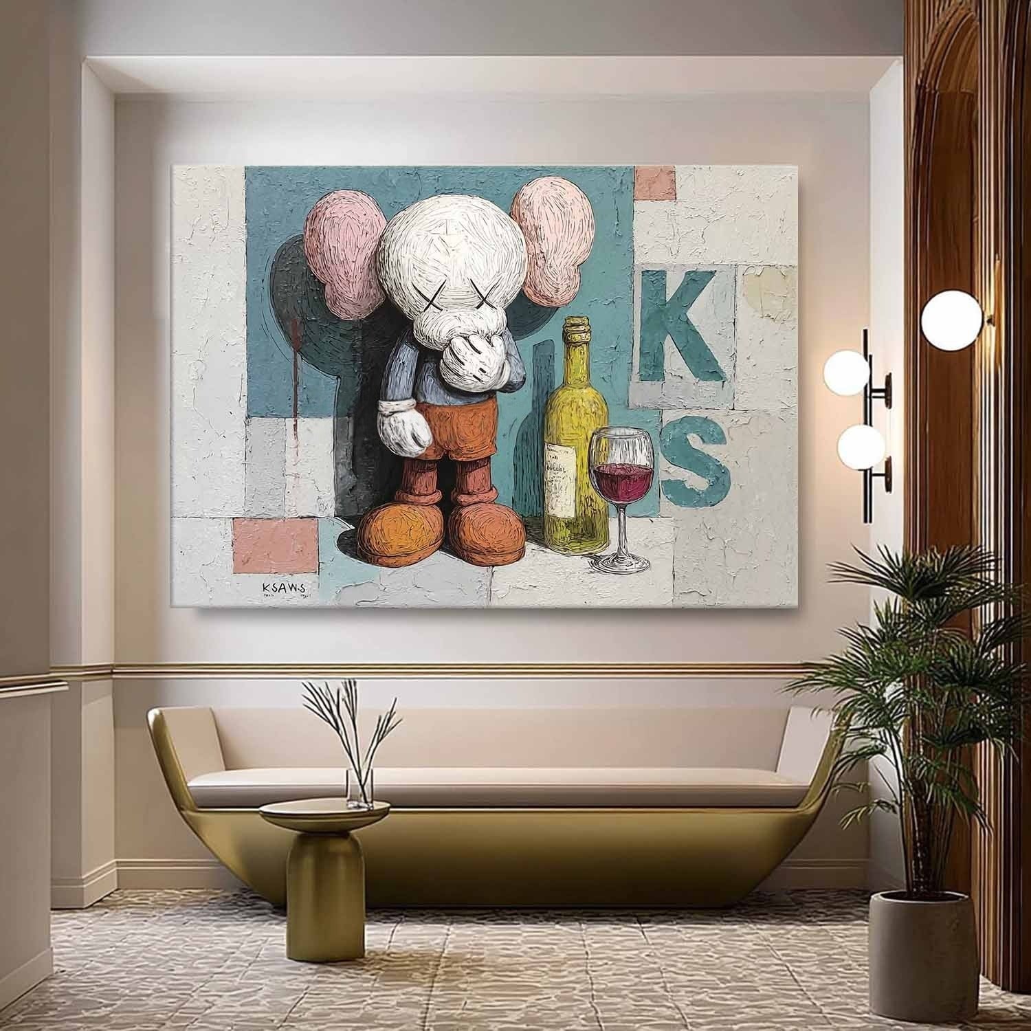 Wall Art Playful Textured Kaws Companion - Neutralighting