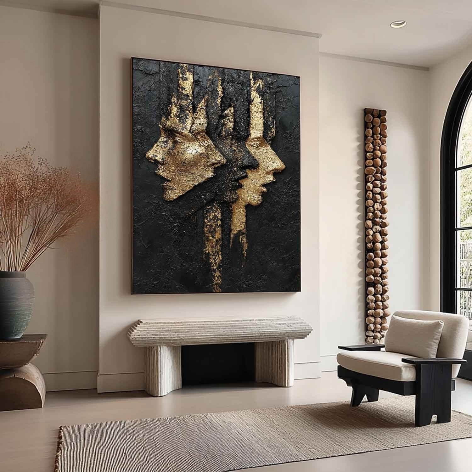 Black Gold Abstract Dual Faces Impasto Painting - Neutralighting