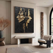 Black Gold Abstract Dual Faces Impasto Painting - Neutralighting