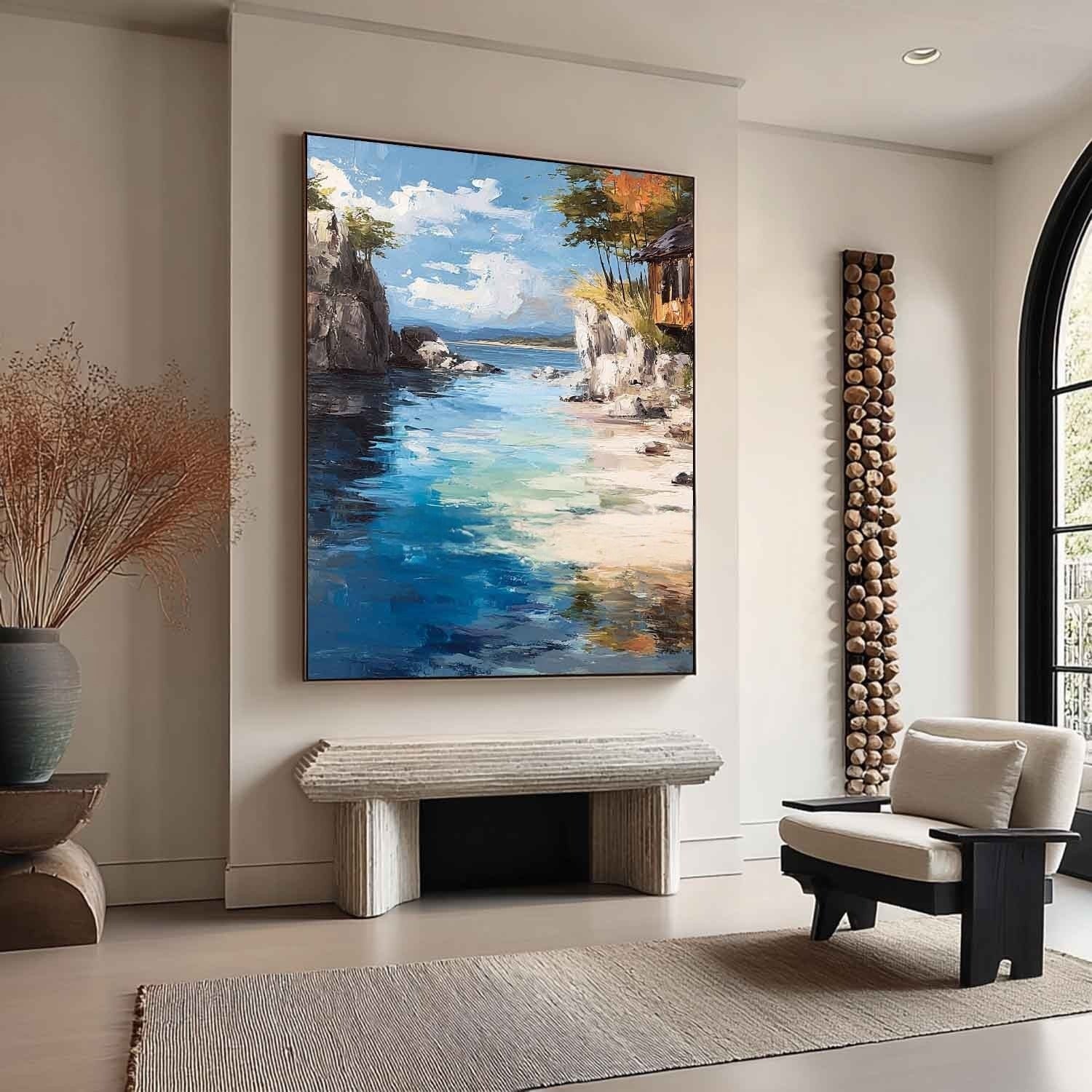 Secluded Cliffside Cove Impasto Painting - Neutralighting