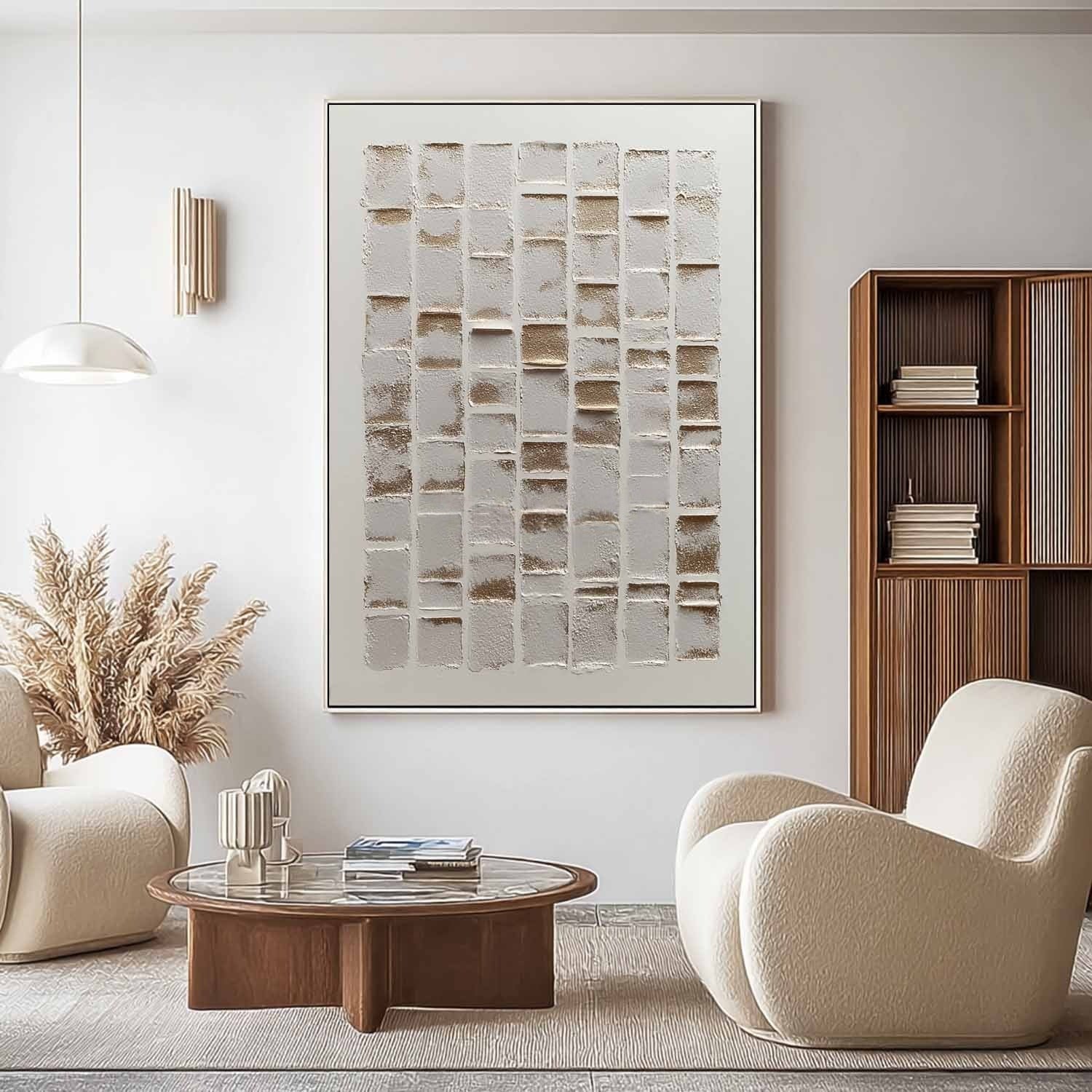 Wabi-Sabi Stacked Tiles Bas-Relief Painting - Neutralighting