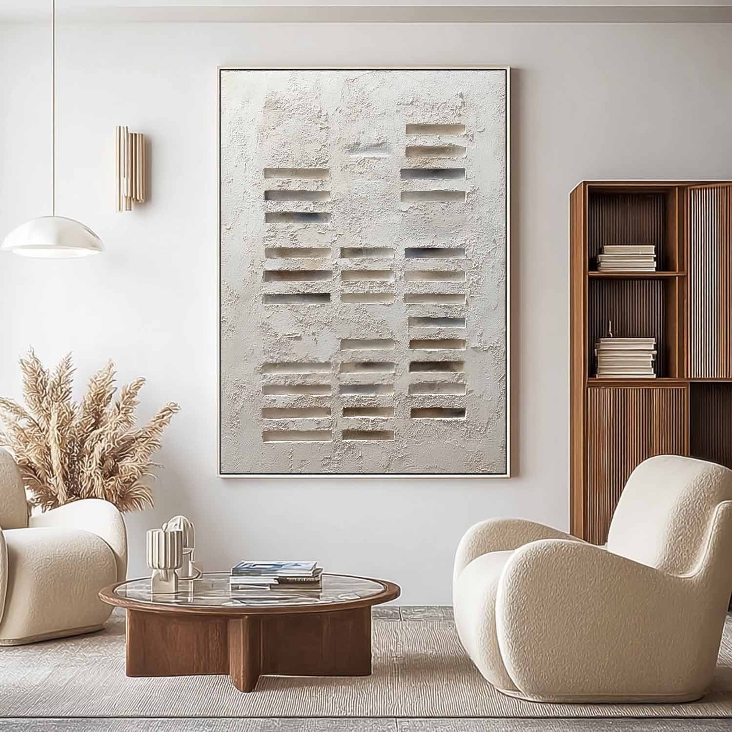 Wabi-Sabi Minimalist Linear Bas-Relief Painting - Neutralighting