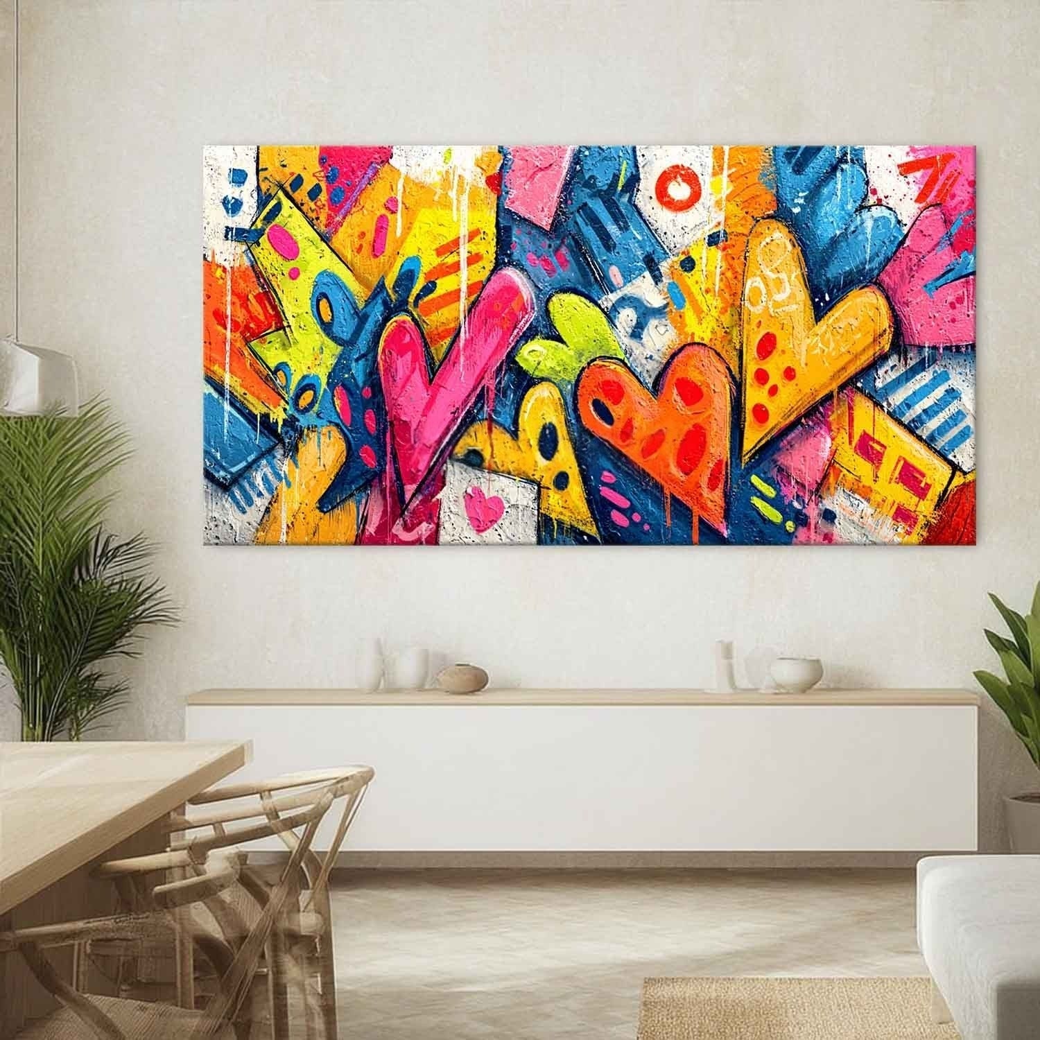 Wide Format Graffiti Love Hearts Impasto Painting - Neutralighting