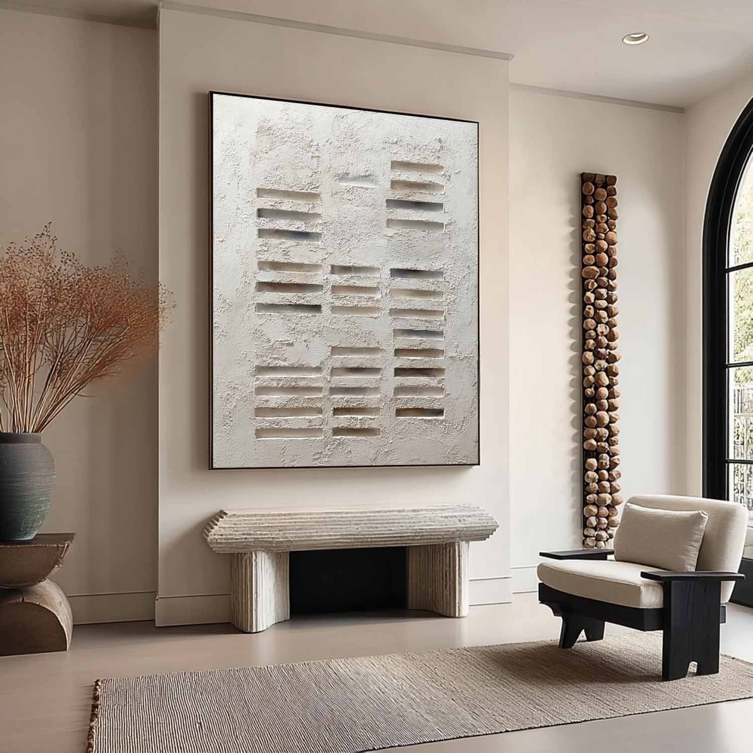 Wabi-Sabi Minimalist Linear Bas-Relief Painting - Neutralighting