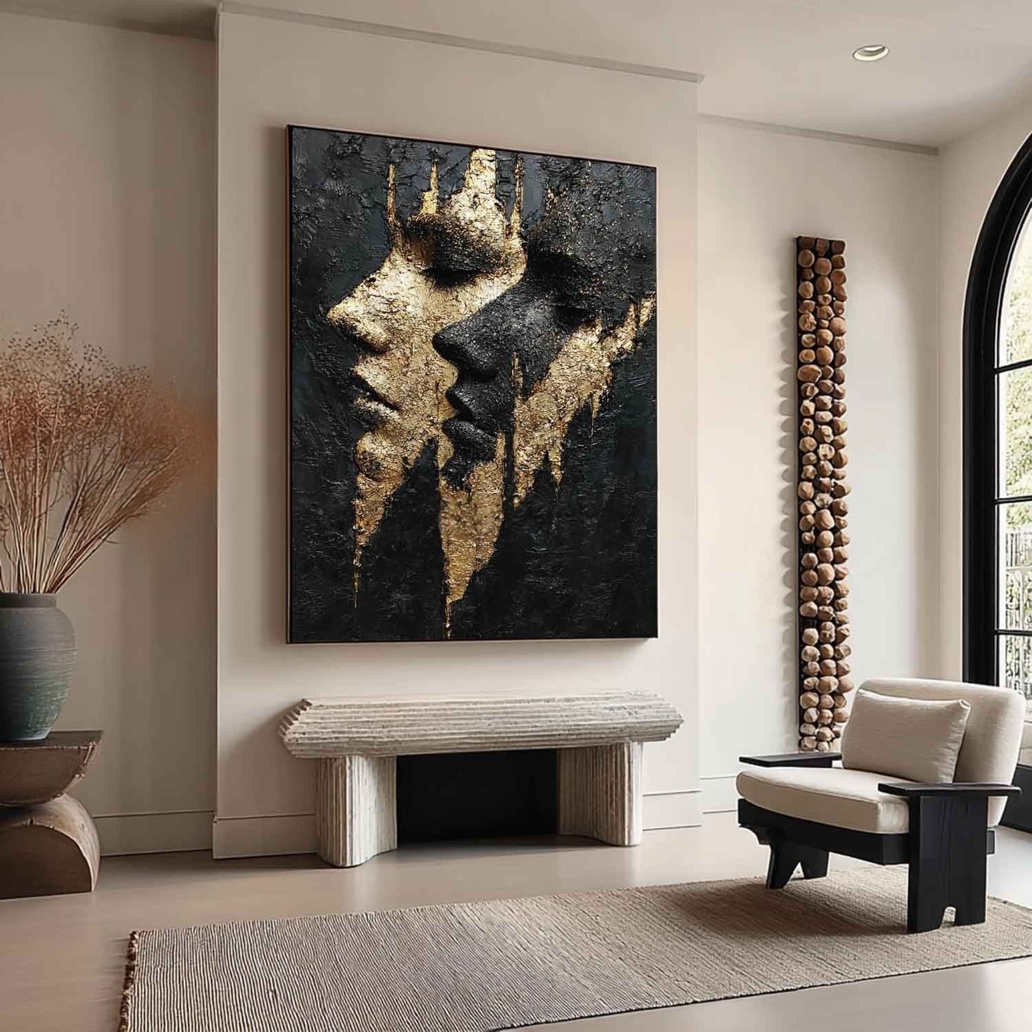 Yin-Yang Lovers Black Gold Impasto Painting - Neutralighting