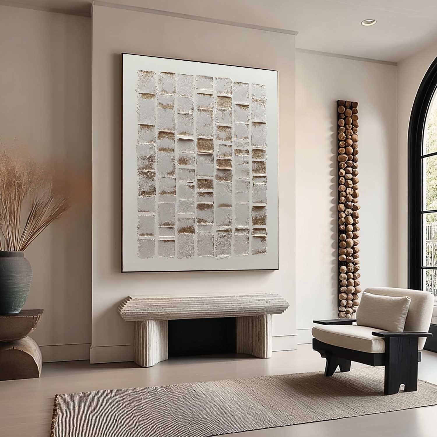 Wabi-Sabi Stacked Tiles Bas-Relief Painting - Neutralighting