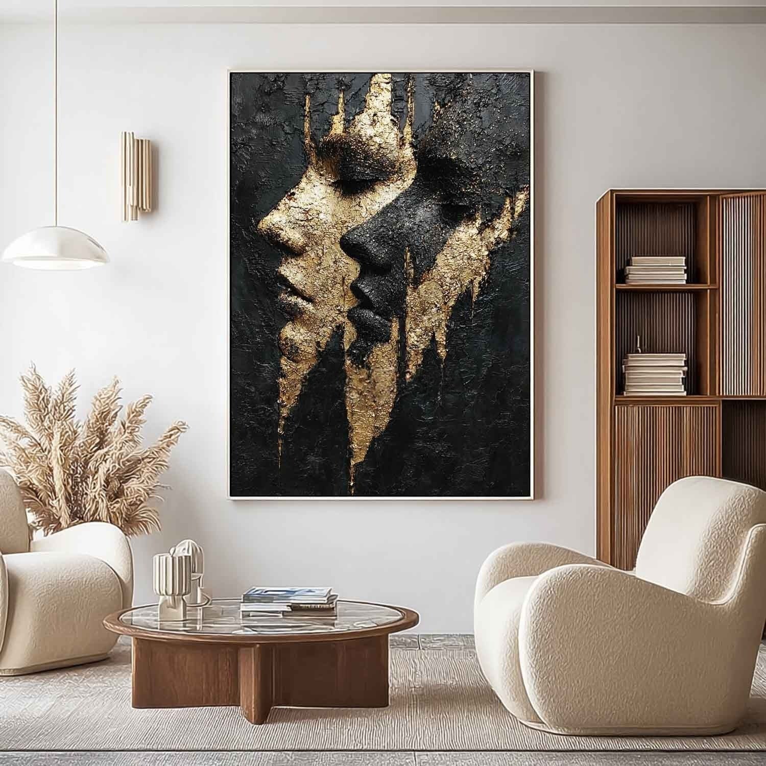 Yin-Yang Lovers Black Gold Impasto Painting - Neutralighting