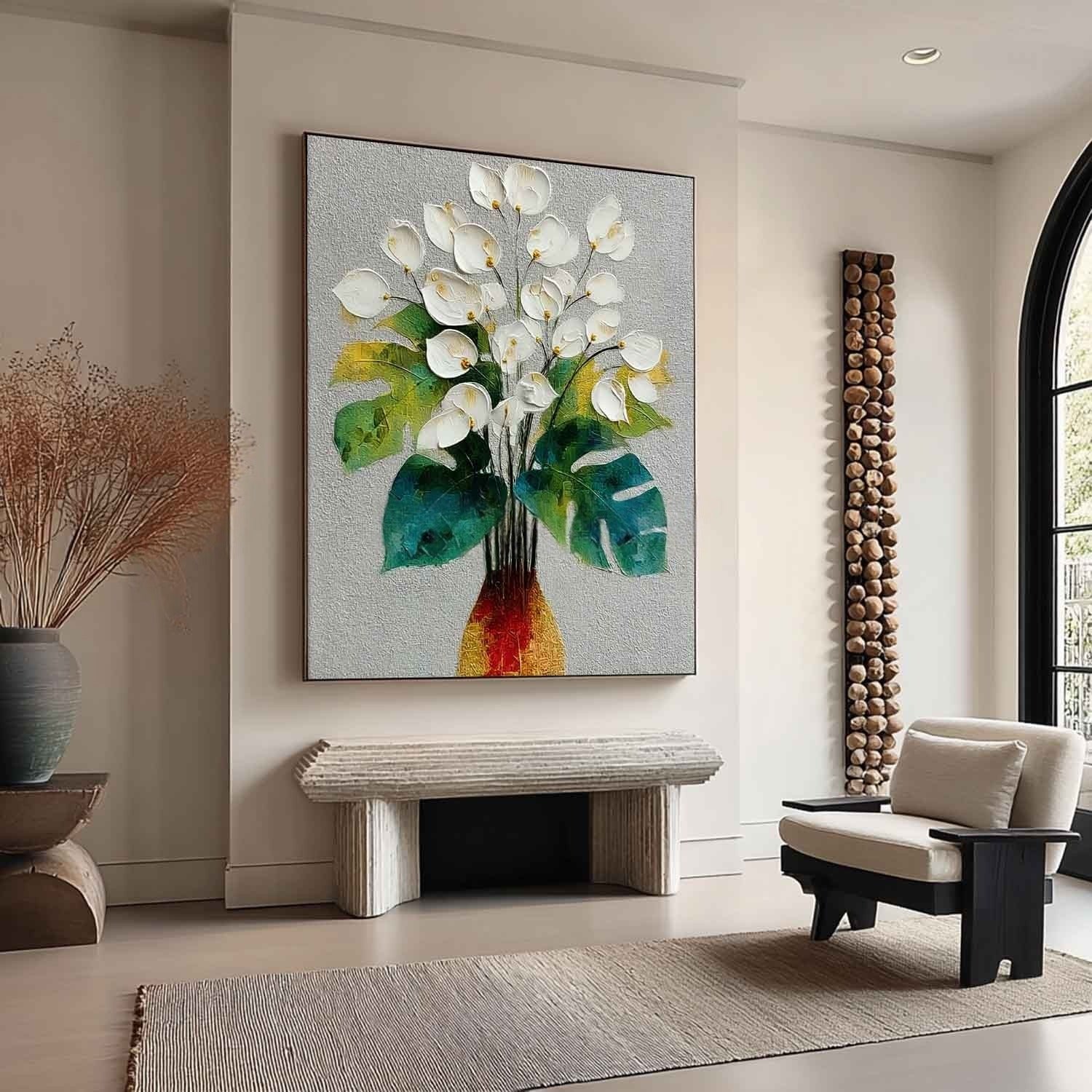 White Calla Lily Monstera Impasto Painting - Neutralighting