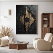 Wall Art Abstract Black Gold Modern Palette Knife - Neutralighting