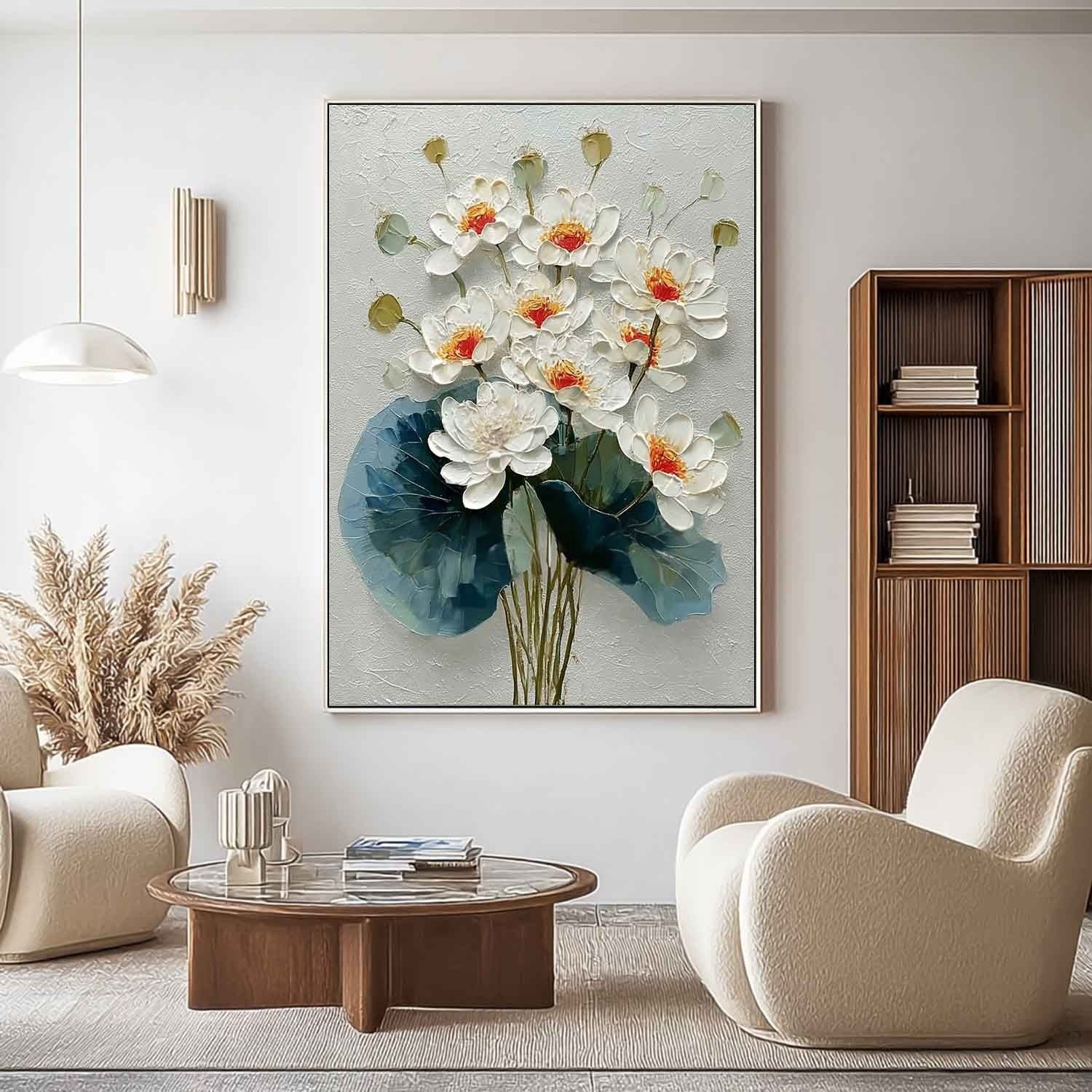 White Lotus Bouquet Impasto Painting - Neutralighting