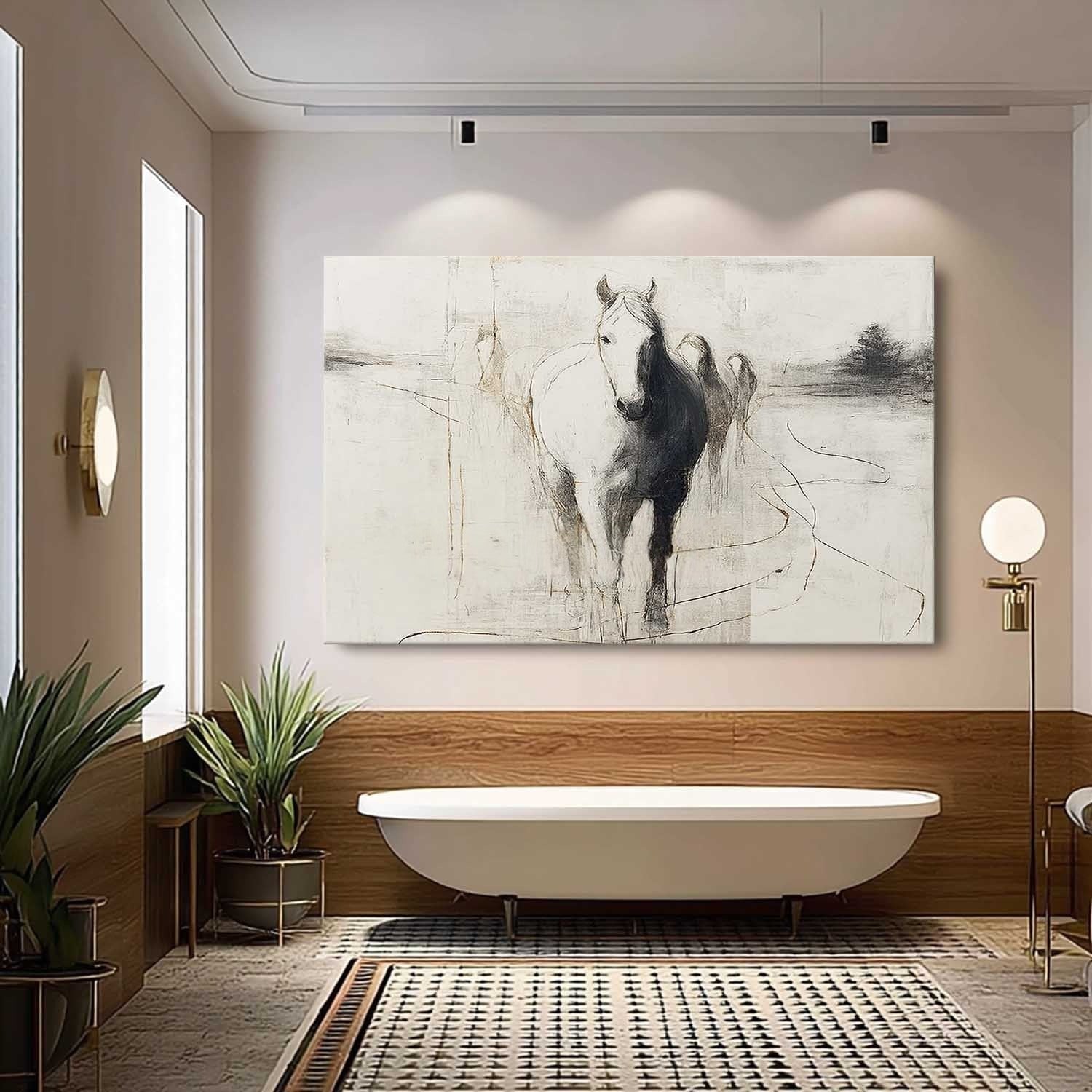 Wall Art Panoramic Abstract Horse Scene Minimalist - Neutralighting