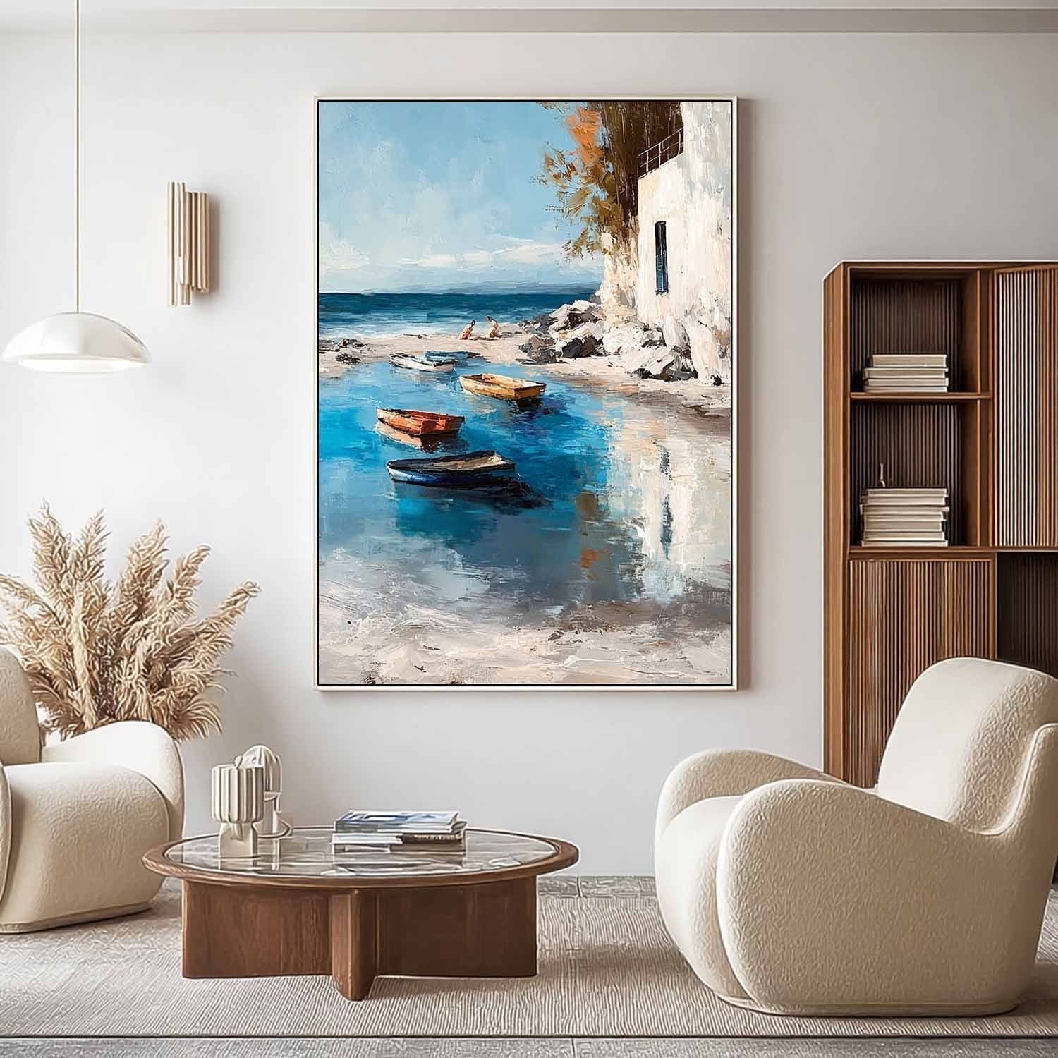 Wall Art Mediterranean Coastal Boats Beach - Neutralighting