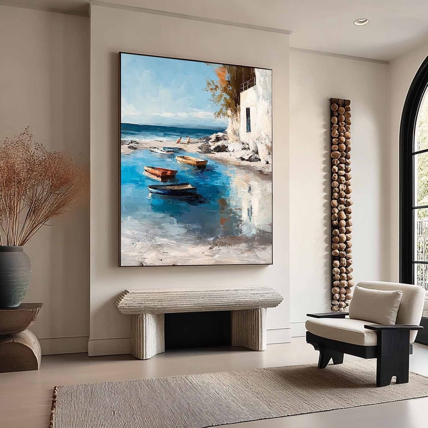 Wall Art Mediterranean Coastal Boats Beach - Neutralighting