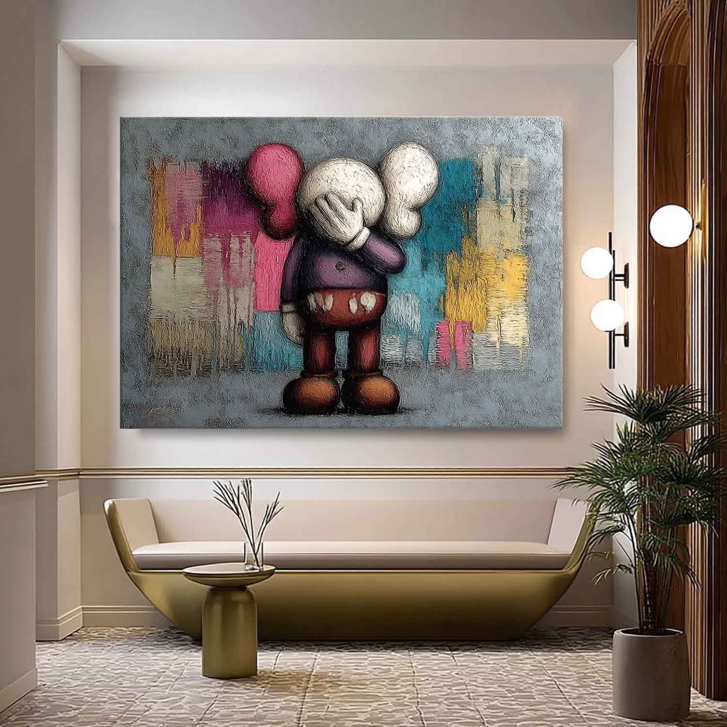 Wall Art Introspective Textured Kaws - Neutralighting