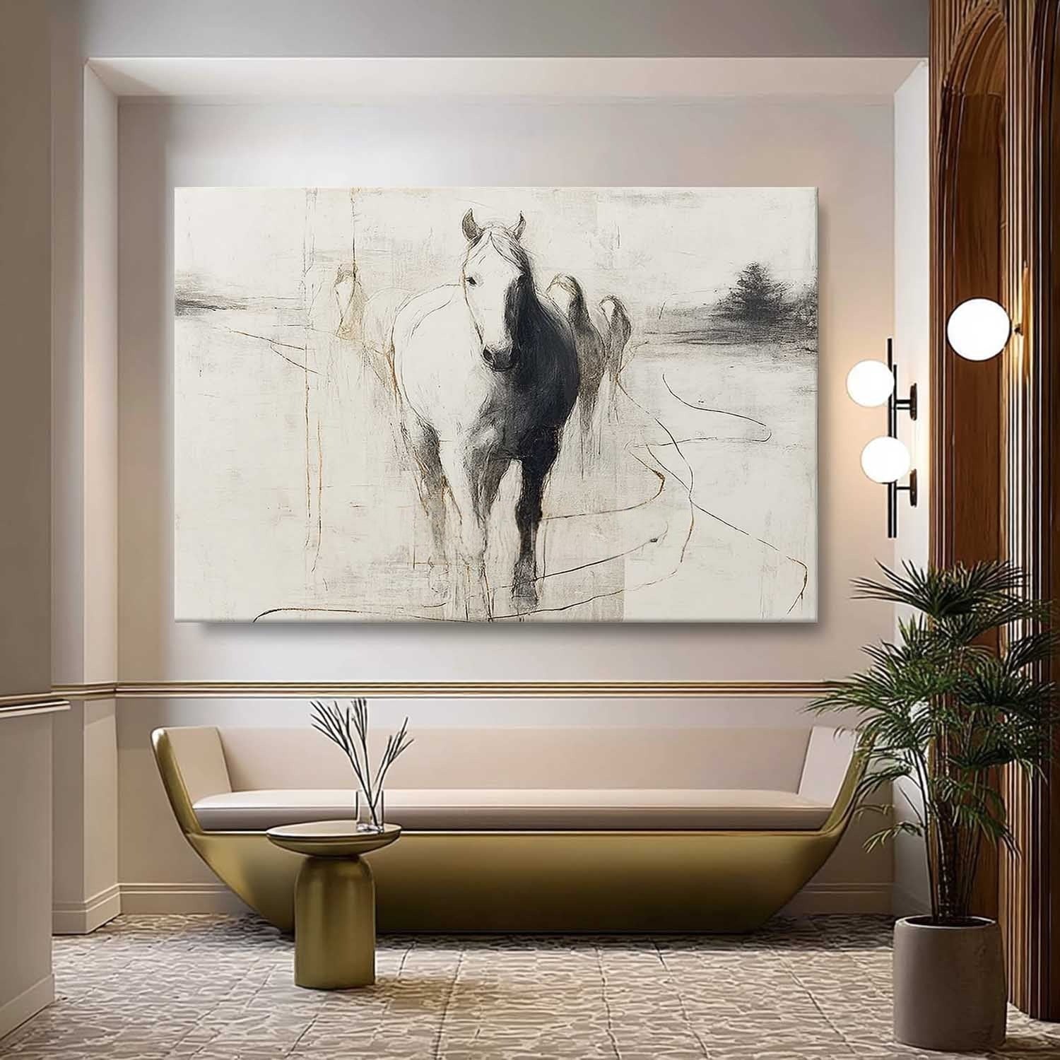 Wall Art Panoramic Abstract Horse Scene Minimalist - Neutralighting