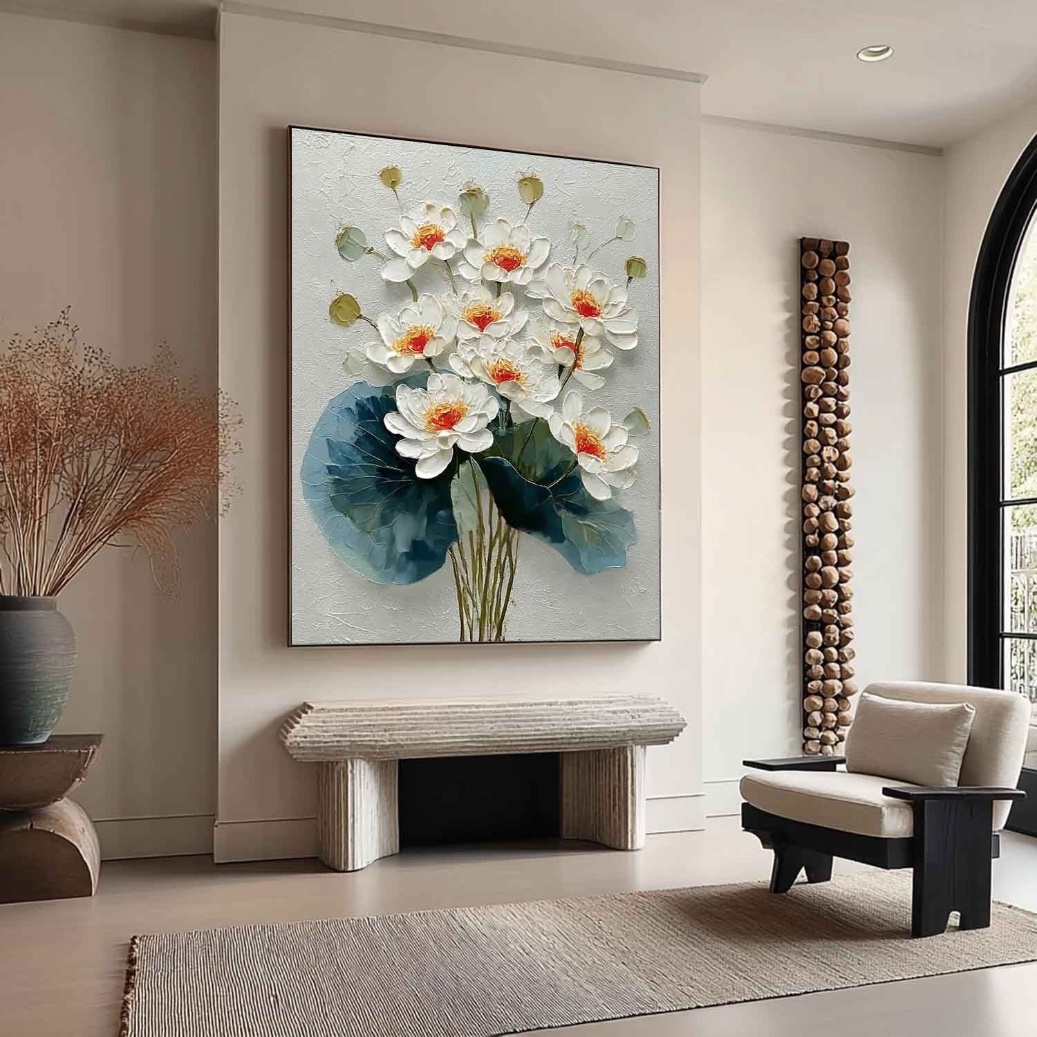 White Lotus Bouquet Impasto Painting - Neutralighting