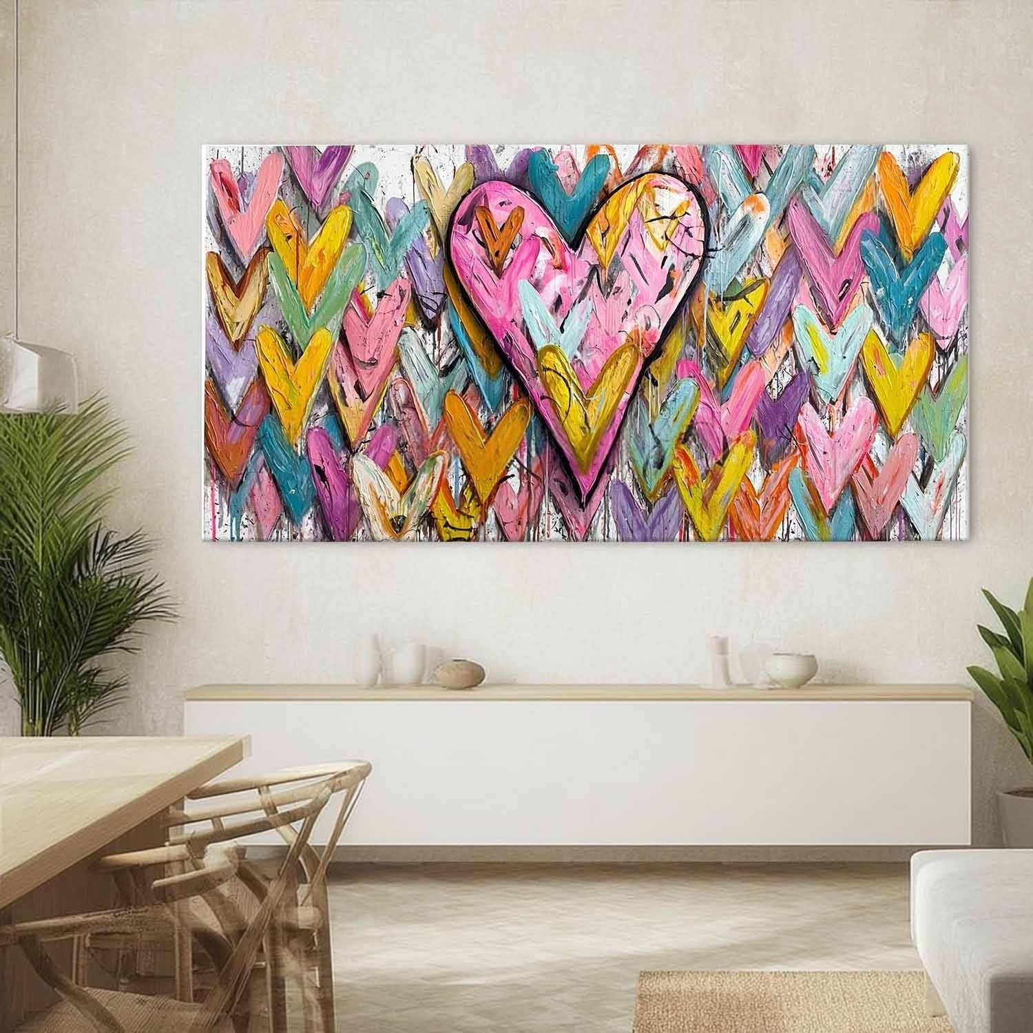 Wide Chevron Heart Impasto Painting - Neutralighting