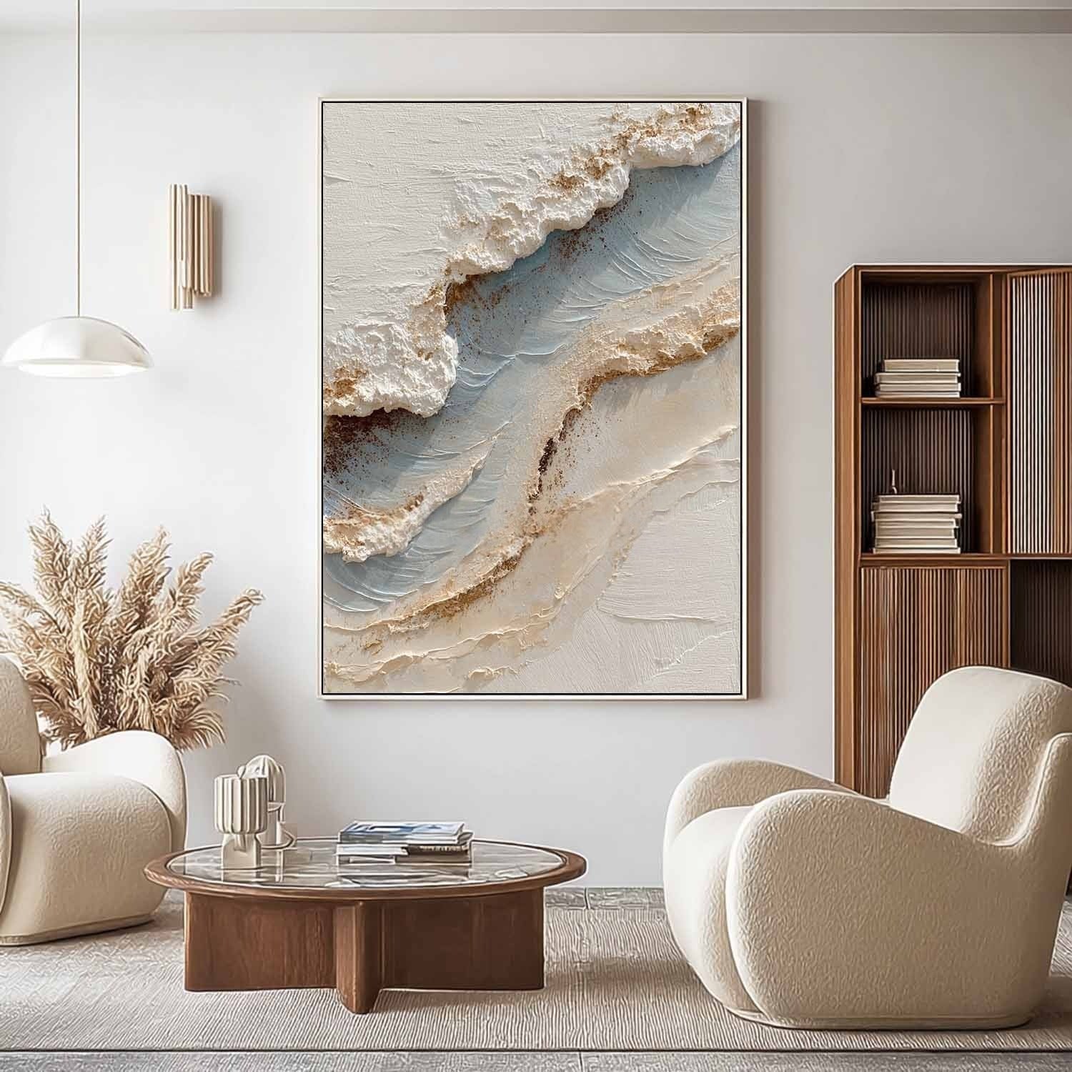 Wall Art Abstract Coastal Wave Beige Blue - Neutralighting