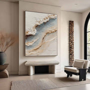 Wall Art Abstract Coastal Wave Beige Blue - Neutralighting